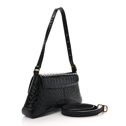 Balenciaga Shiny Super Supple Calfskin Crocodile Embossed Small XX Flap Stretch Bag Black 3 of 9