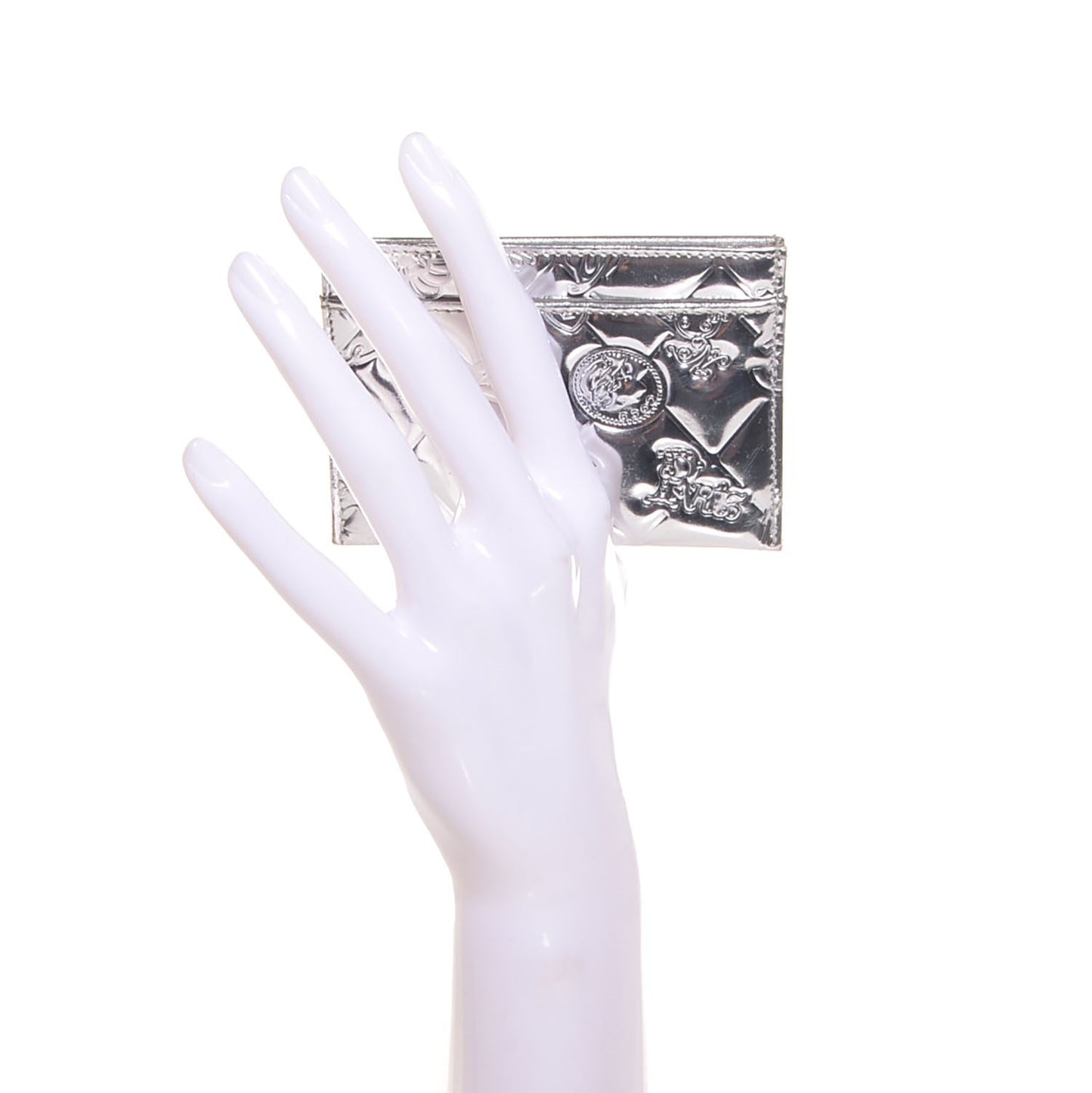 Patent Calfskin Lucky Symbols Card Holder Case Silver