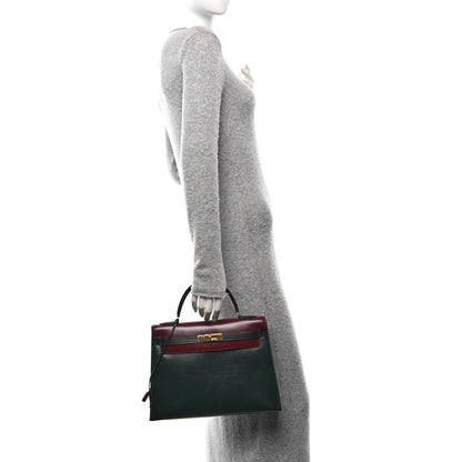 Hermes Box Tri-Color Kelly Sellier 32 Vert Fonce Rouge H Blue Indigo 2 of 14