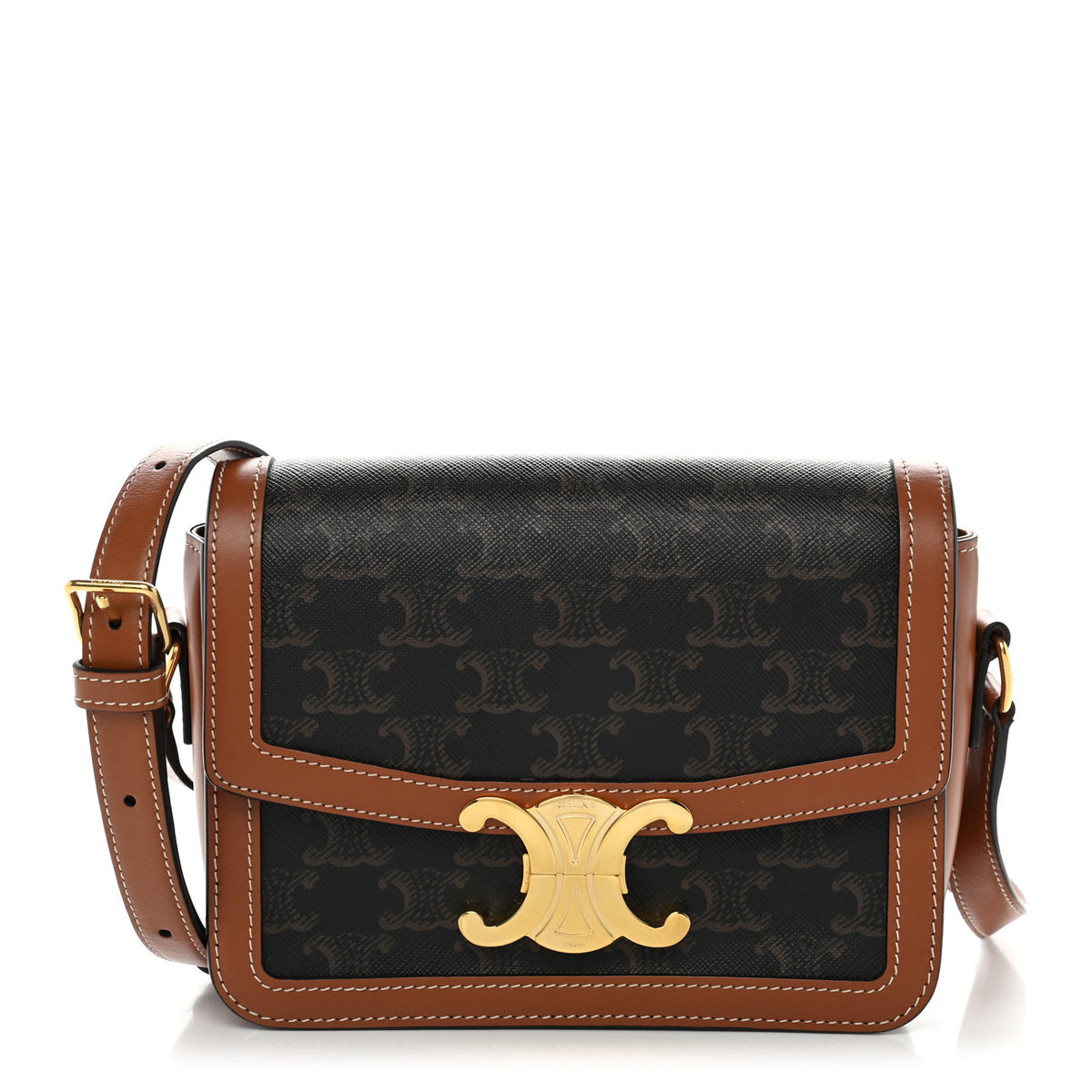 Celine Calfskin Triomphe Canvas Teen Triomphe Bag Tan 1 of 9