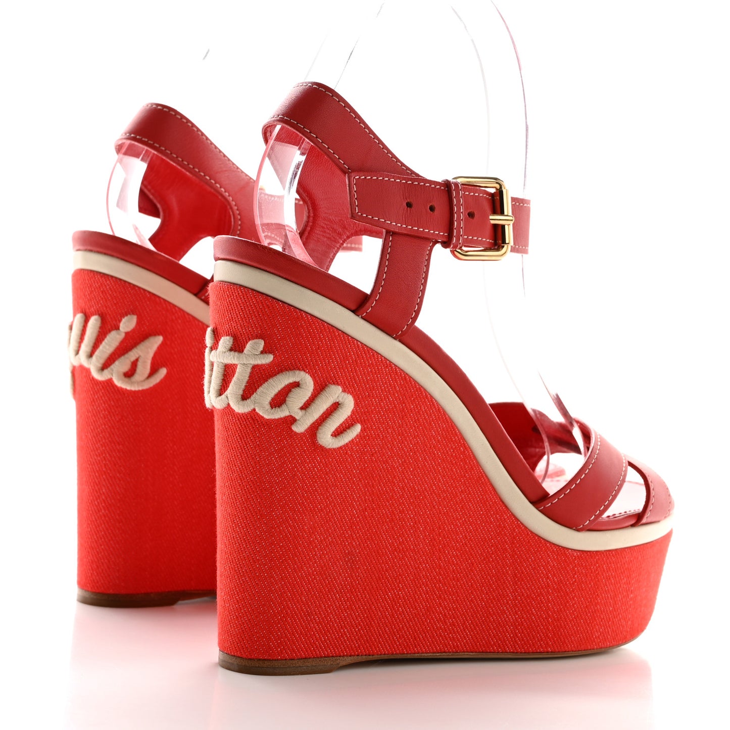 Canvas Waterfall Wedge Sandals 39 Red