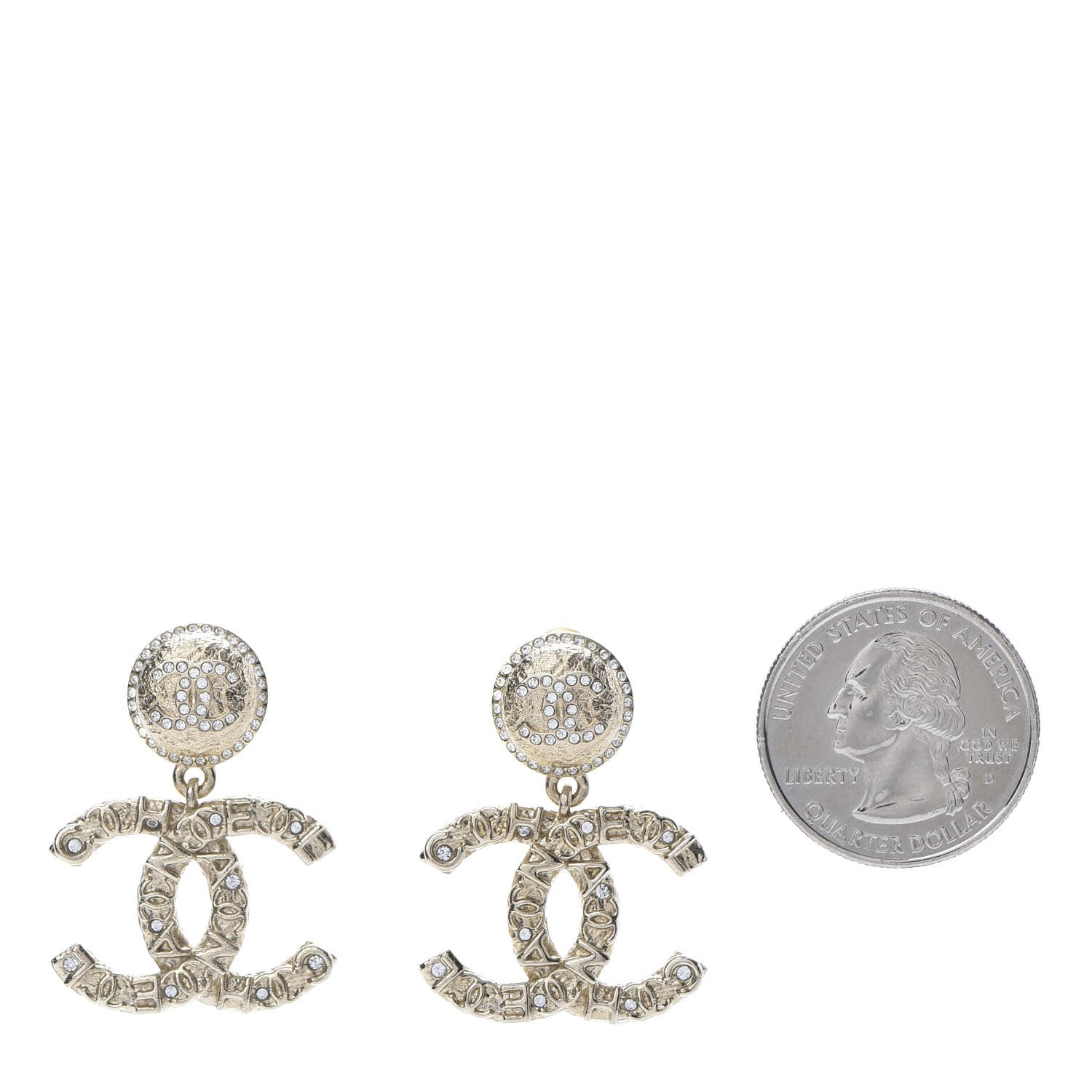 Chanel Crystal CC Drop Logo Earrings Gold 2 of 5