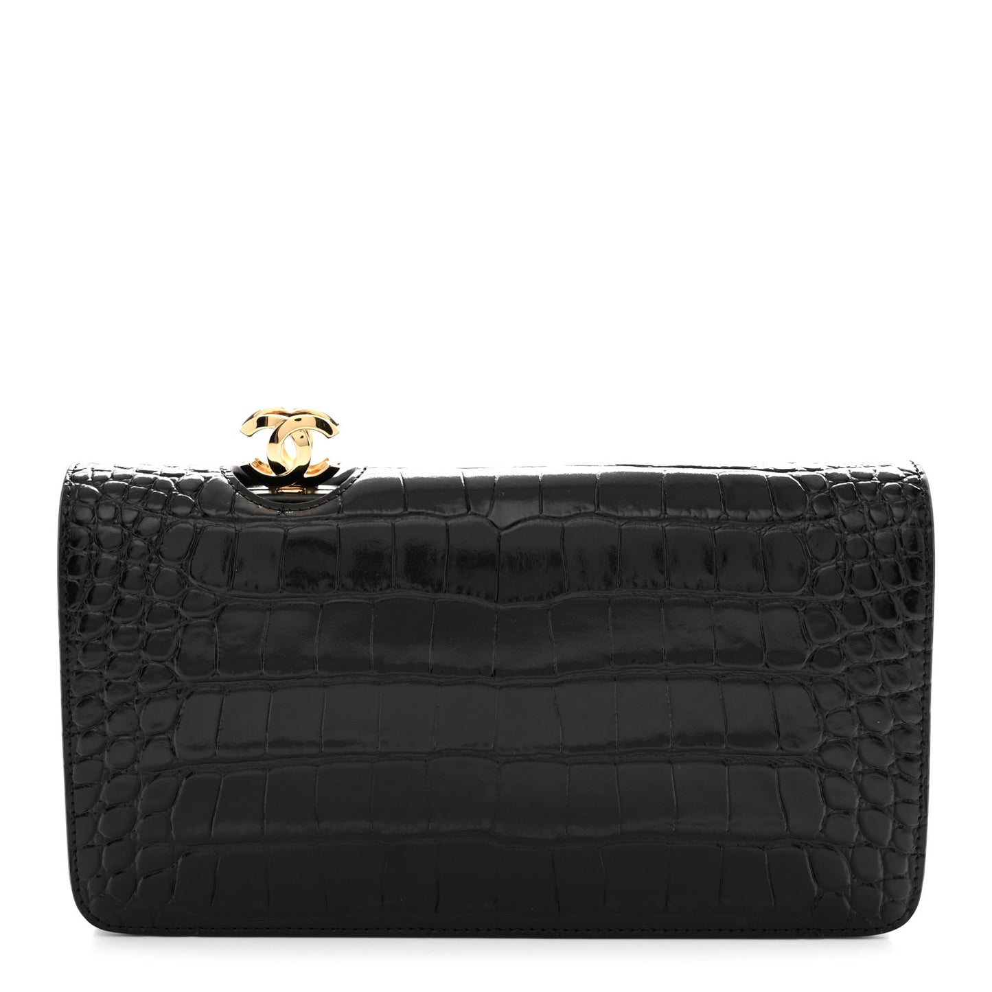 Calfskin Crocodile Embossed CC Clutch Black