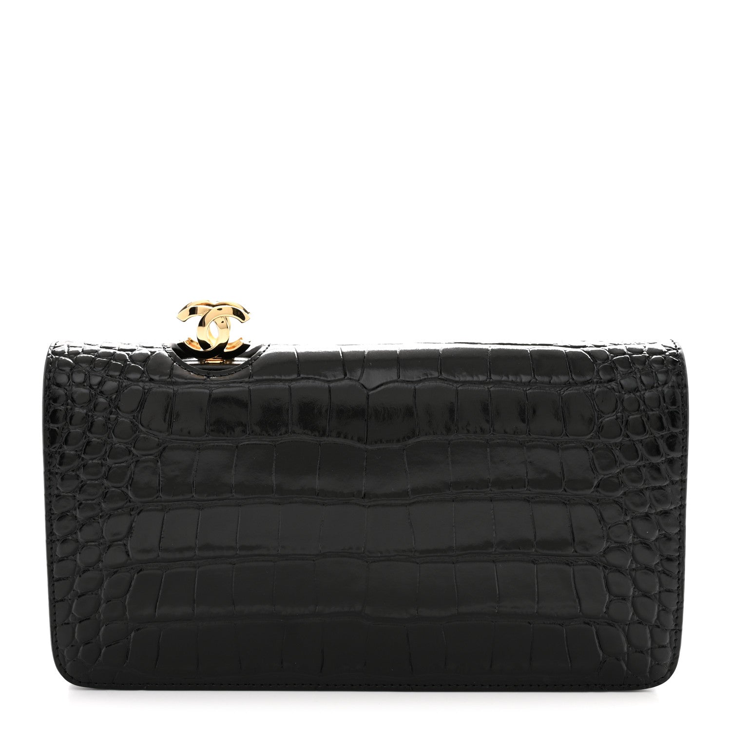 Chanel Calfskin Crocodile Embossed CC Clutch Black 1 of 10