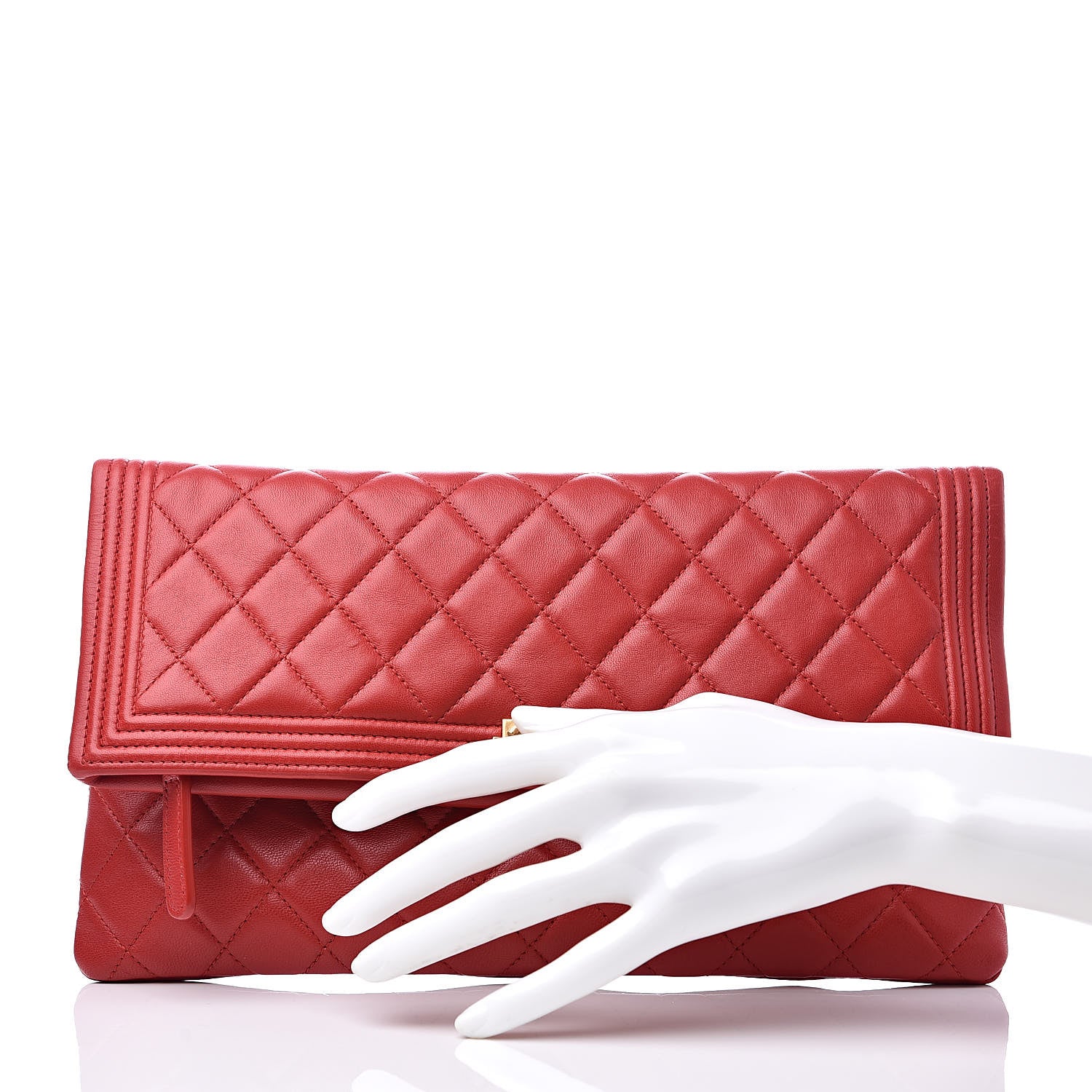 Chanel Lambskin Quilted Beauty CC Boy Clutch Red 2 of 13