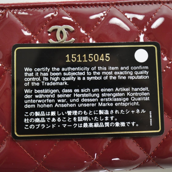 Patent Quilted Zip Around Wallet Red