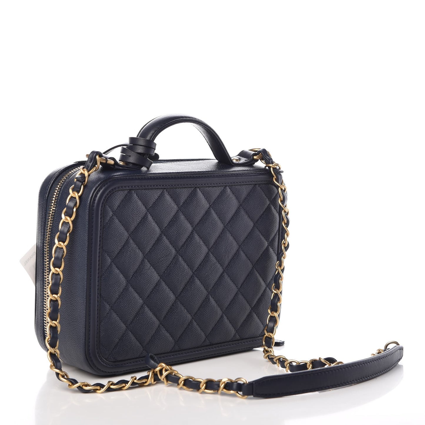 Caviar Quilted Medium CC Filigree Vanity Case Navy