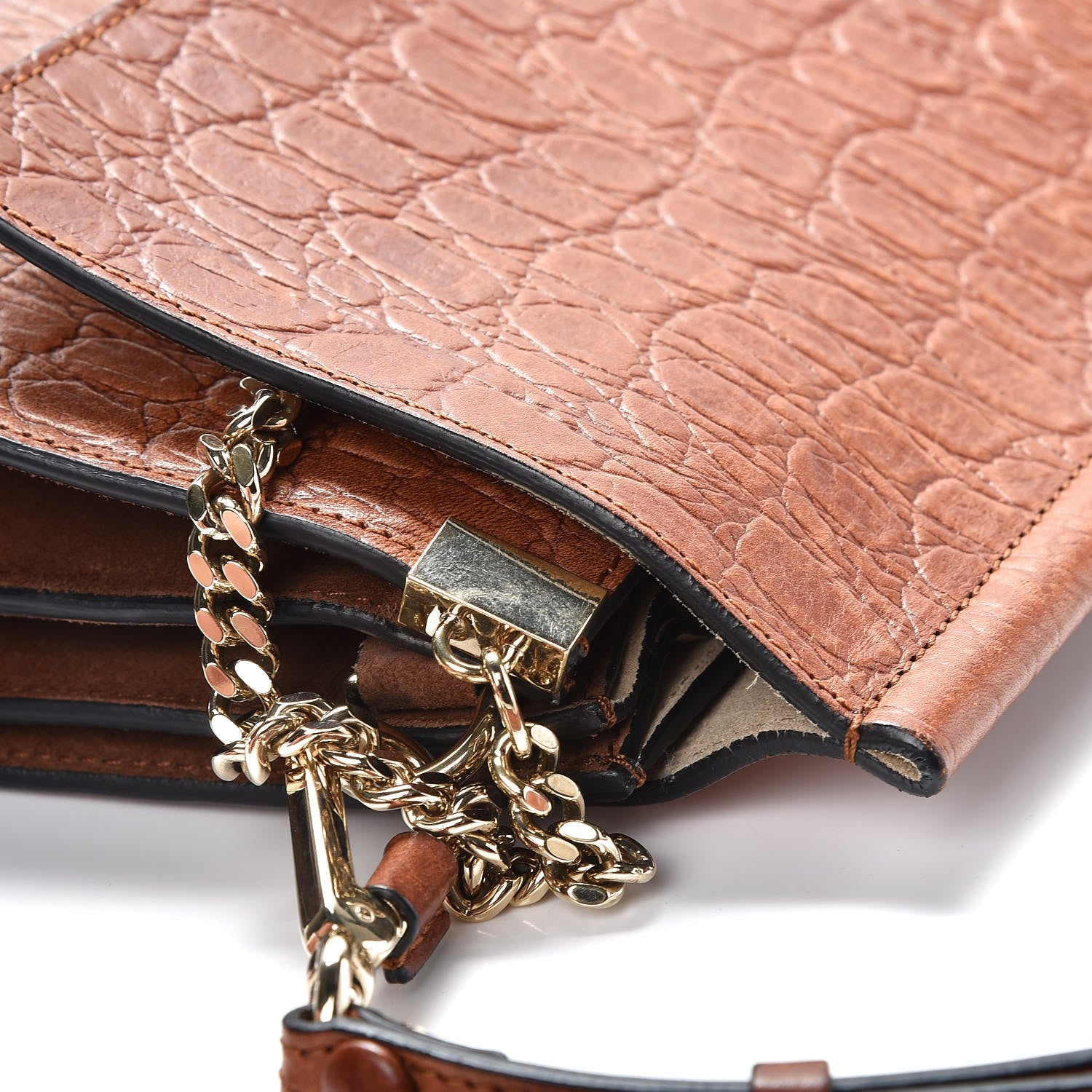 Chloe Calfskin Crocodile Embossed Medium Faye Shoulder Bag Mahogany 11 of 11