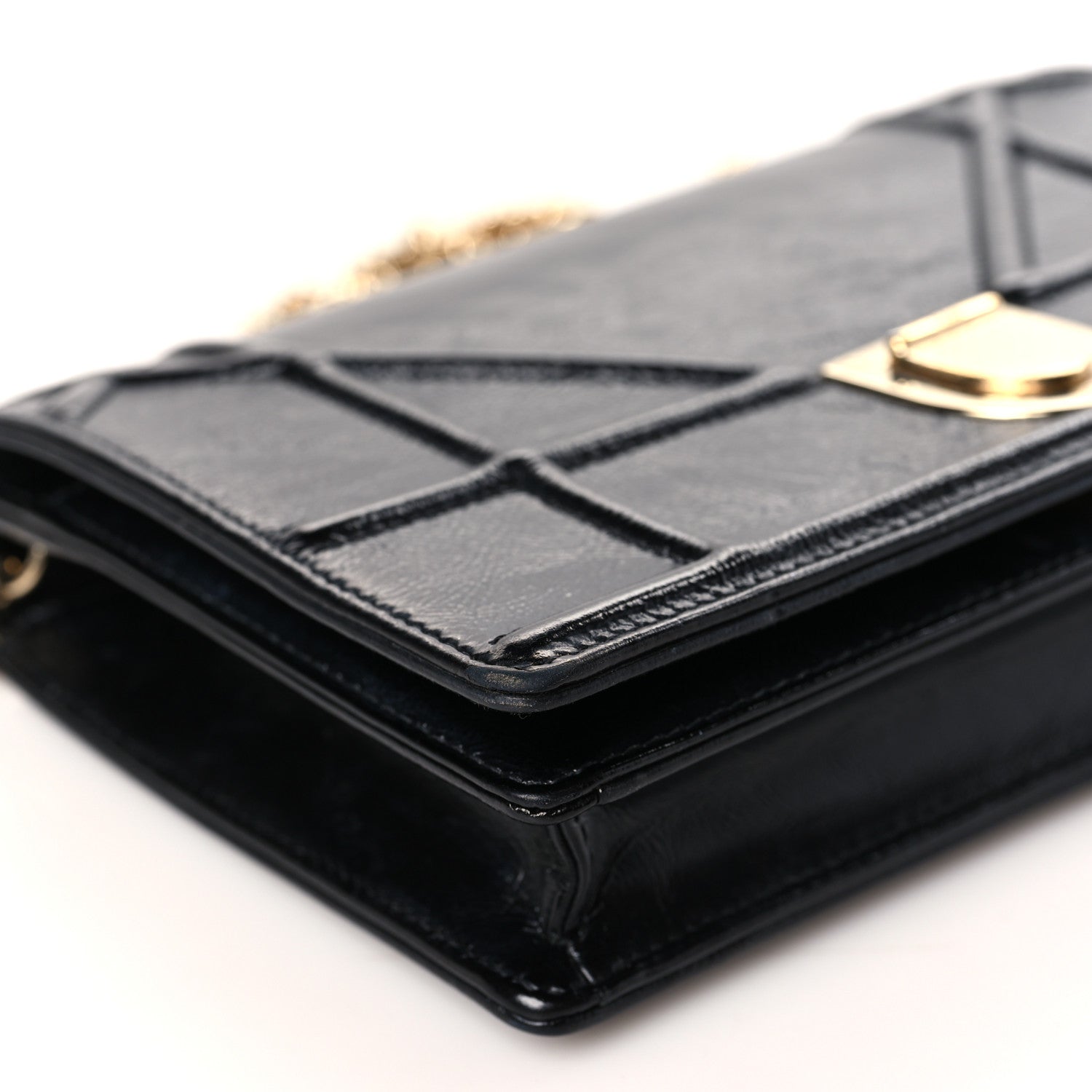 Christian Dior Crinkled Calfskin Diorama Wallet on Chain Pouch Black 8 of 11