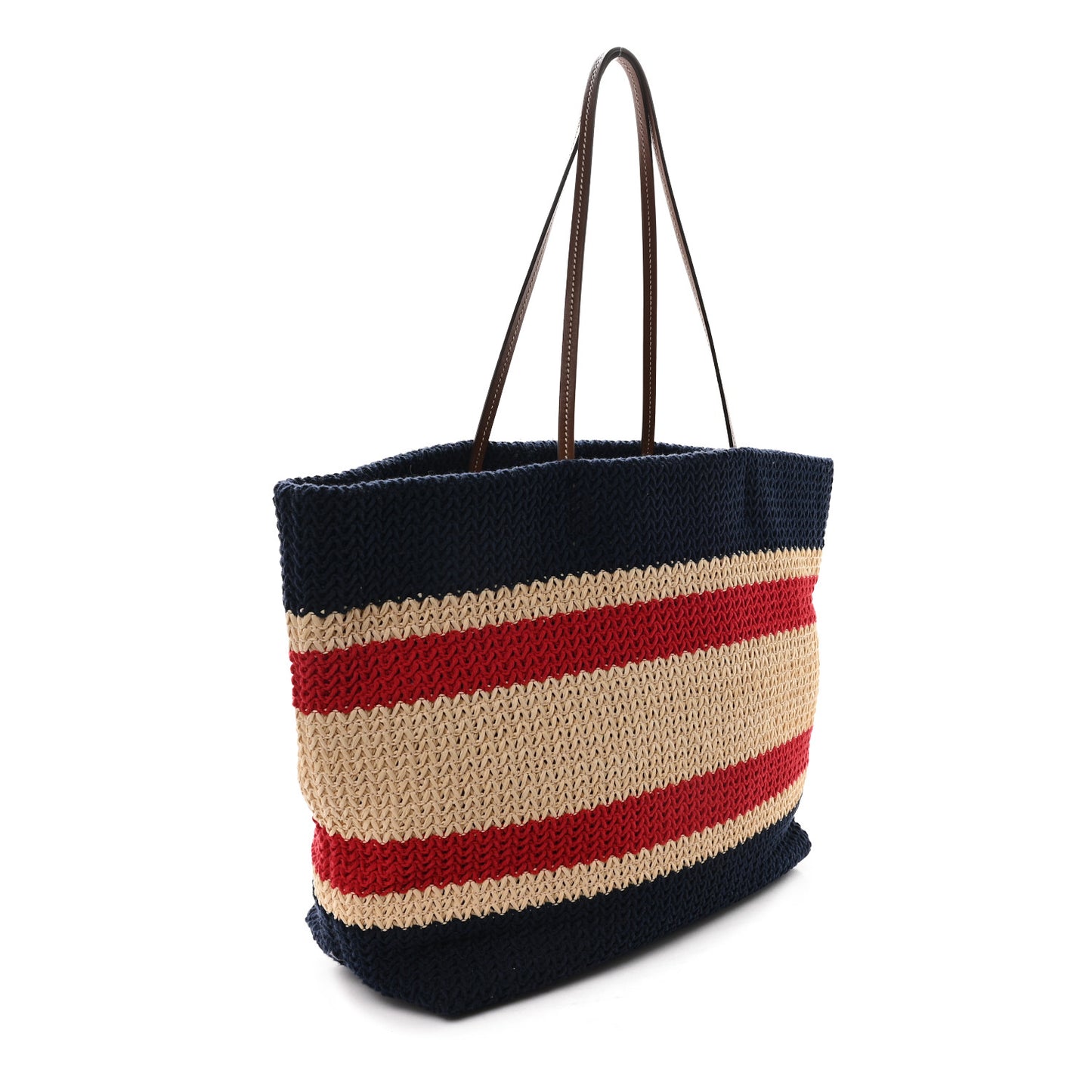 Raffia Crochet Stripe Tote Natural Blue