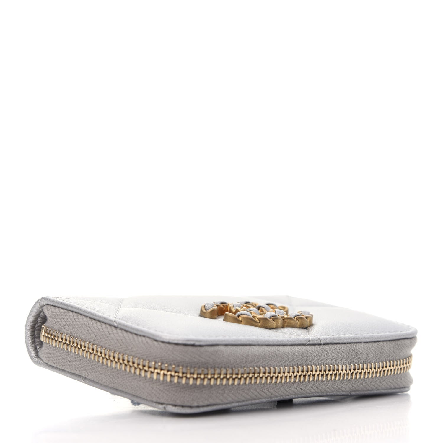 Chanel Metallic Goatskin Quilted 19 Zip Around Coin Purse Wallet Silver 4 of 8