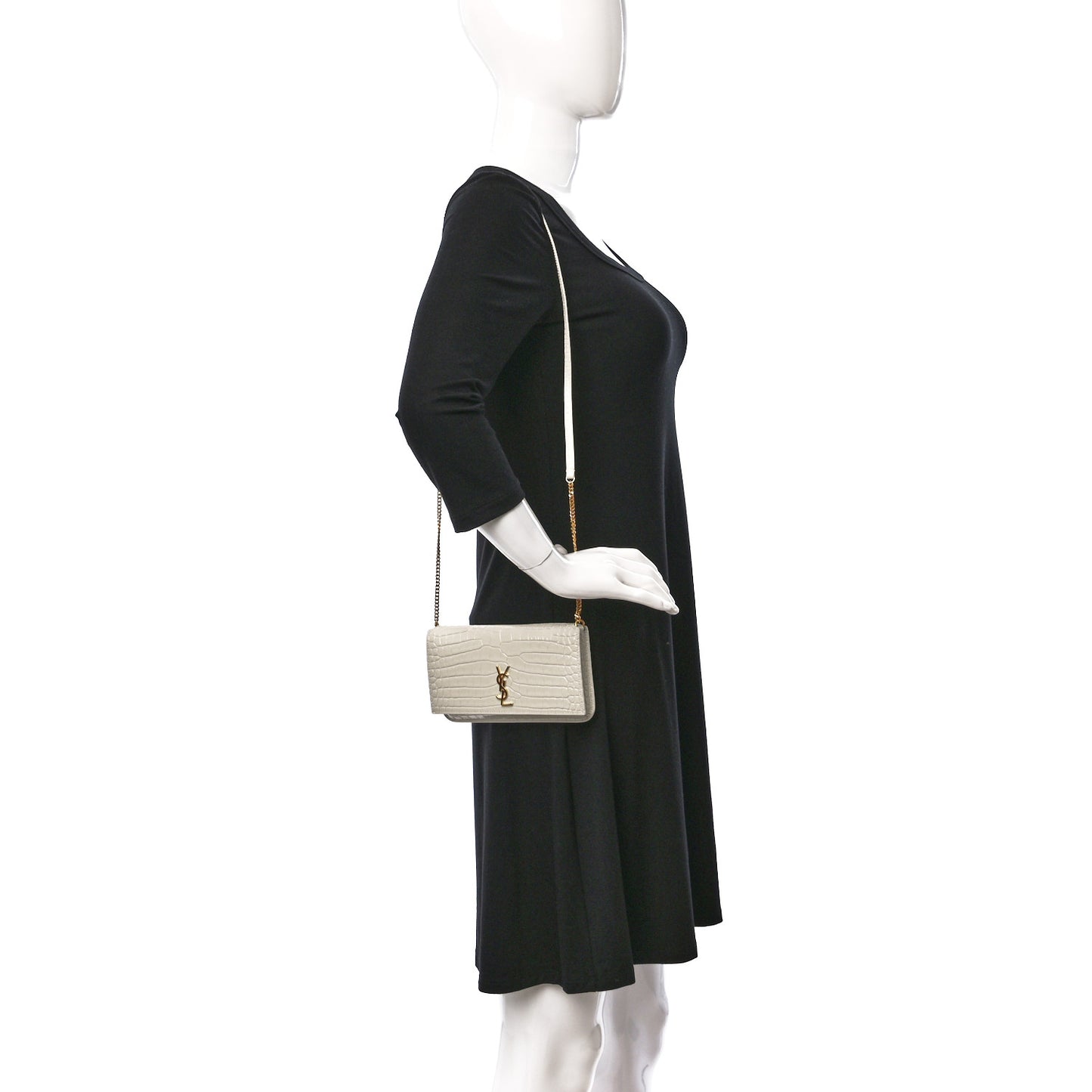 Crocodile Embossed Monogram Phone Holder Crossbody Blanc Vintage