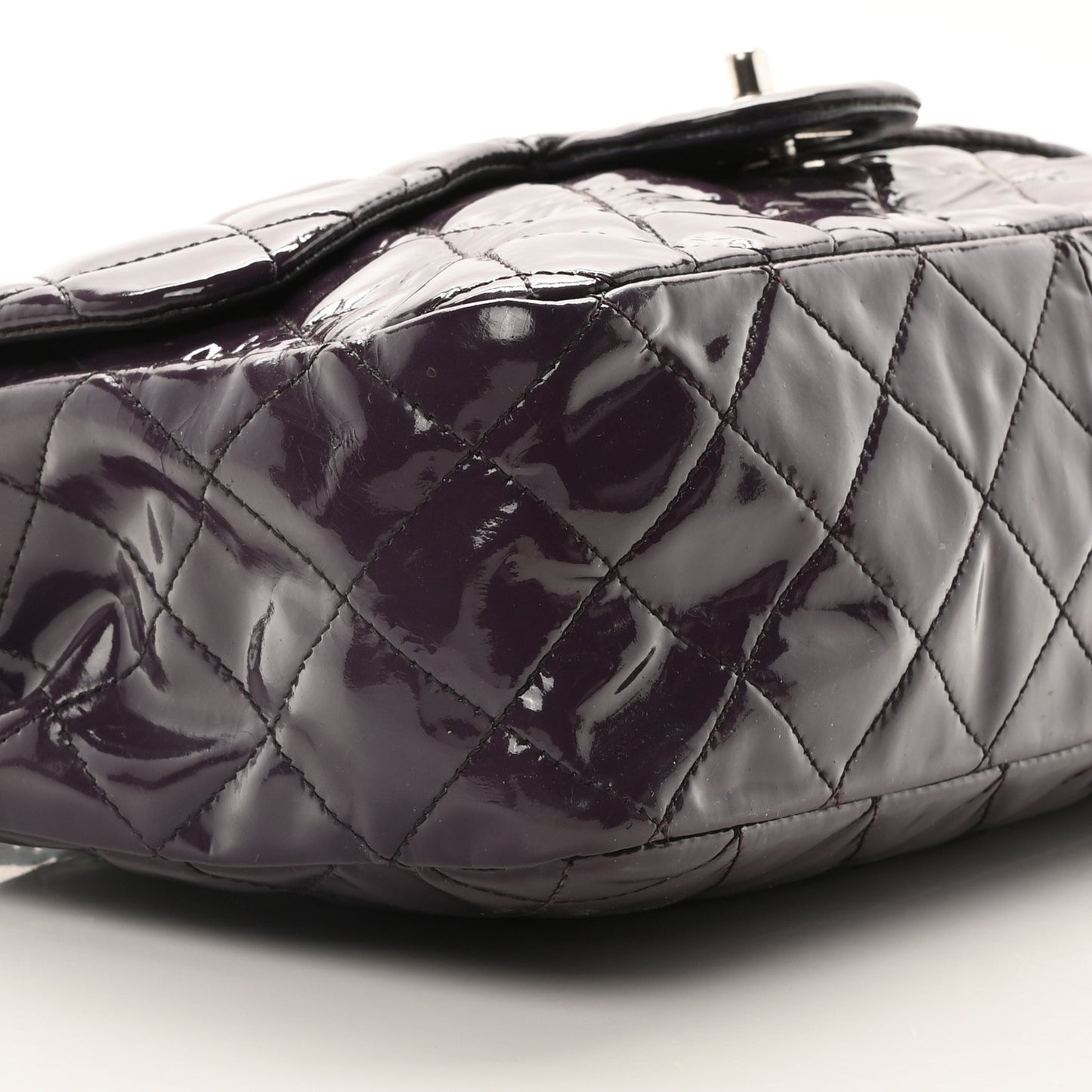Patent Quilted Jumbo Single Flap Dark Purple