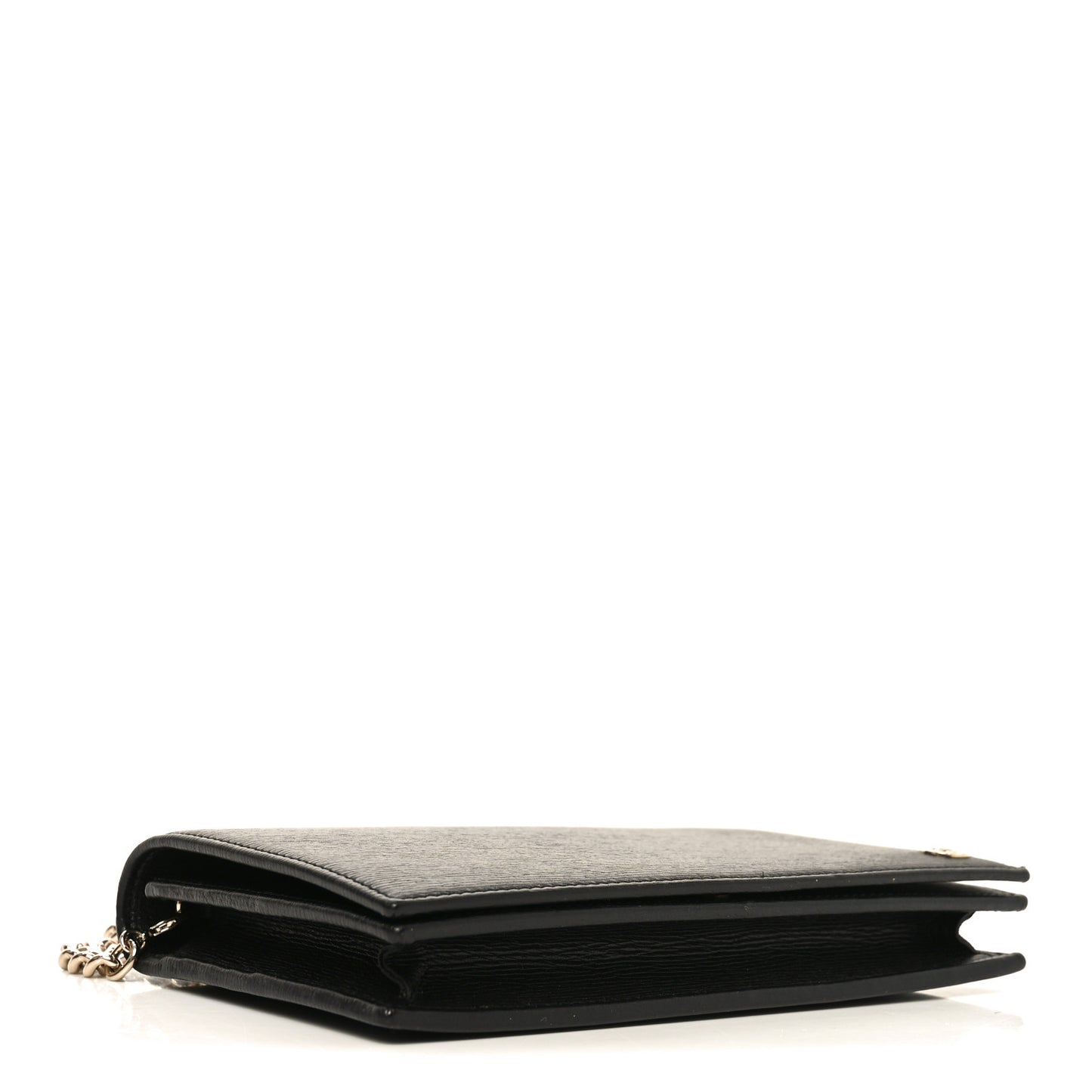 Textured Calfskin Medium Betty Chain Wallet Black