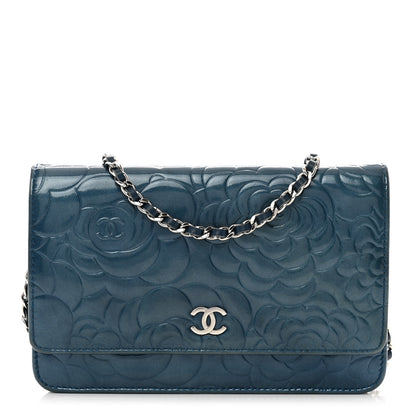 Chanel Patent Camellia Wallet on Chain WOC Royal Blue 1 of 11