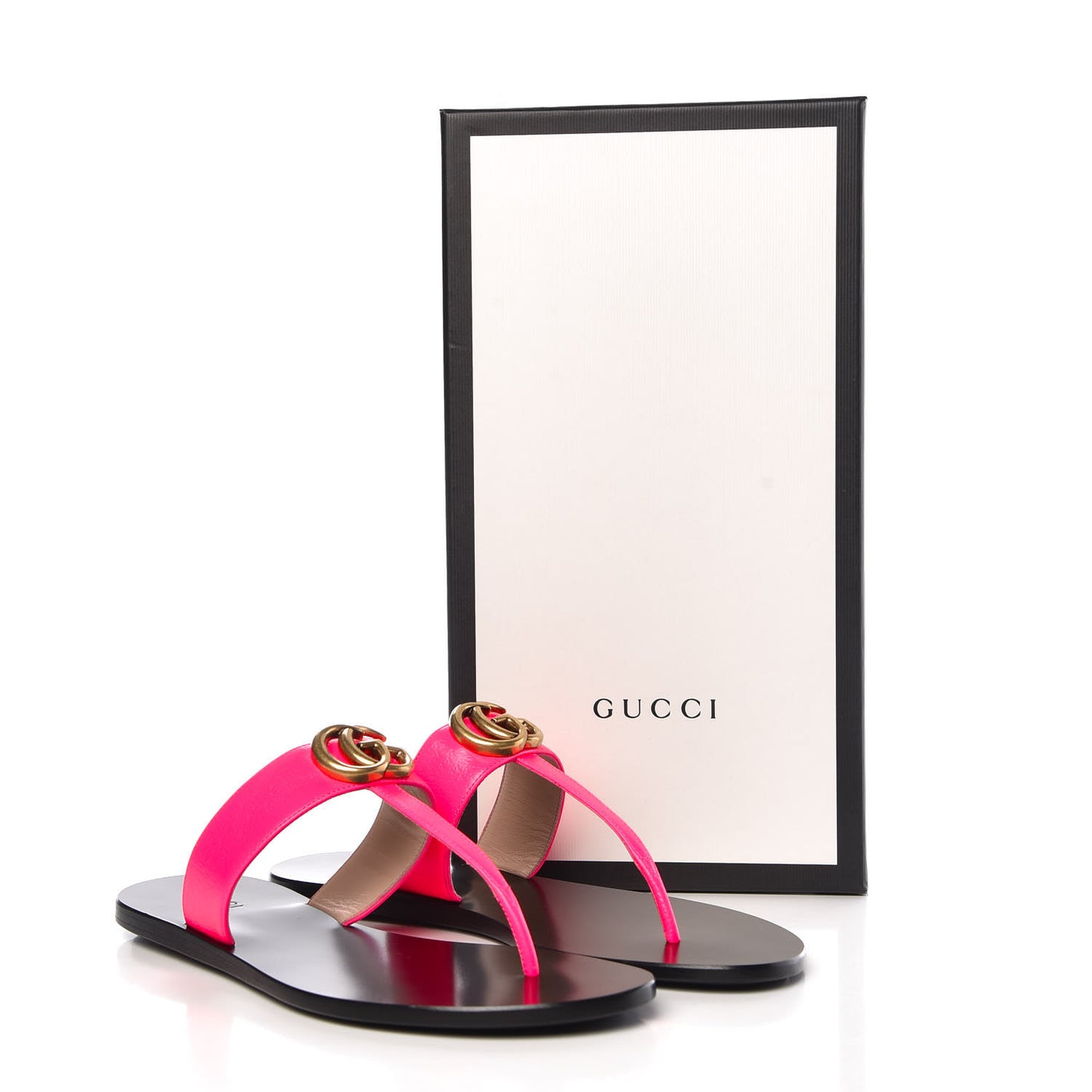 Calfskin GG Marmont Thong Sandals 38 Fuxia Fluo