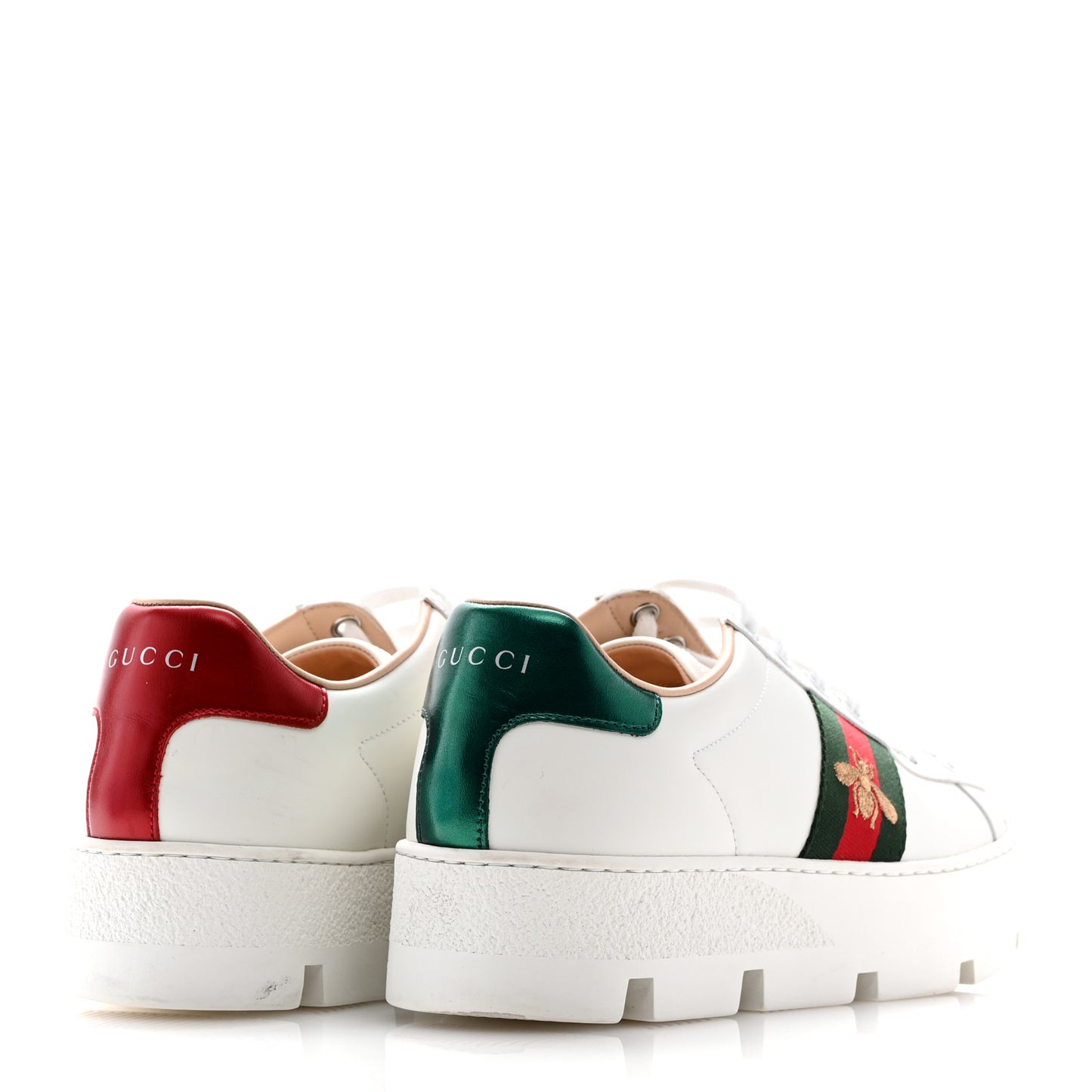 Calfskin Web Bee Embroidered Womens Ace Platform Sneakers 39 White