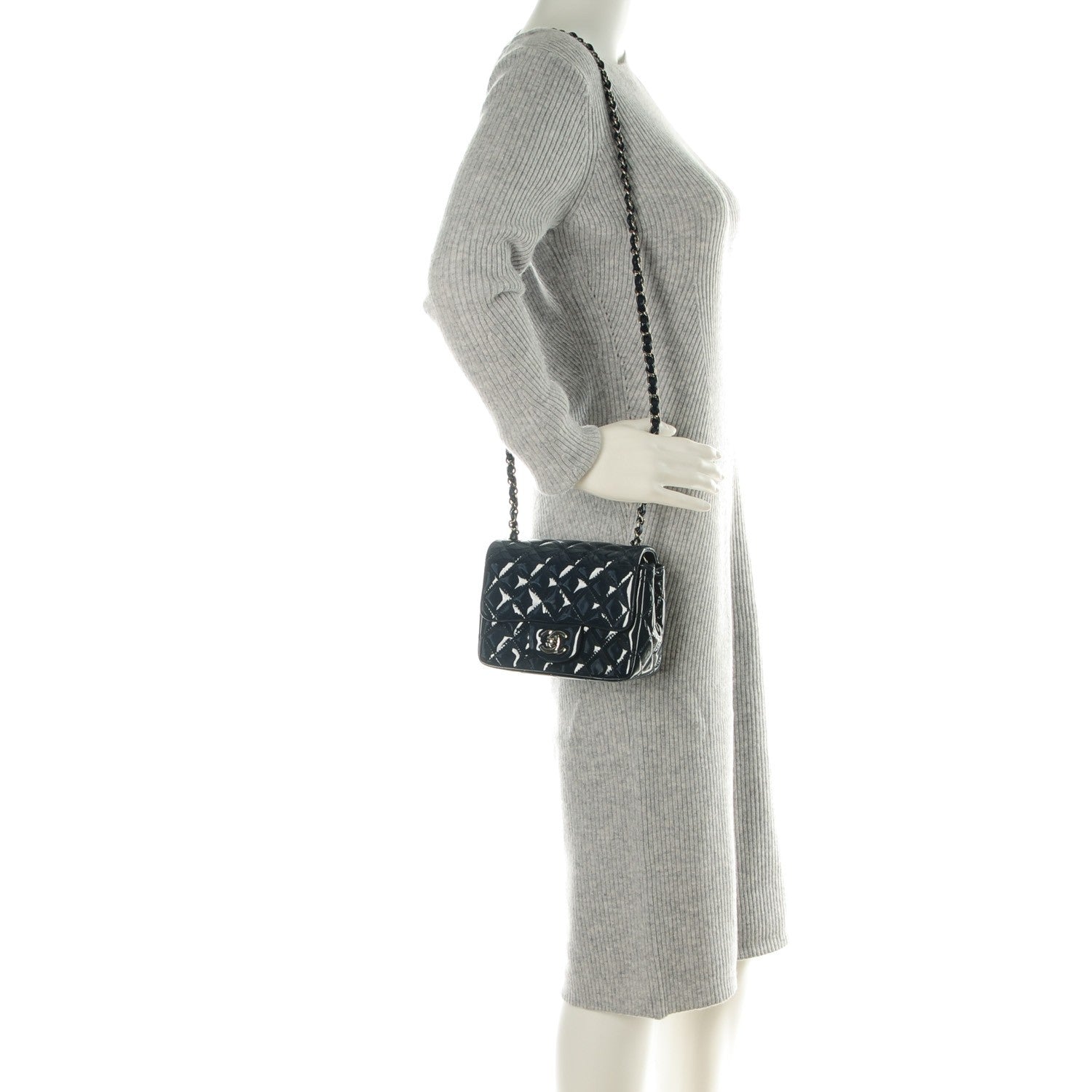 Chanel Patent Quilted Mini Square Flap Navy Blue 2 of 8