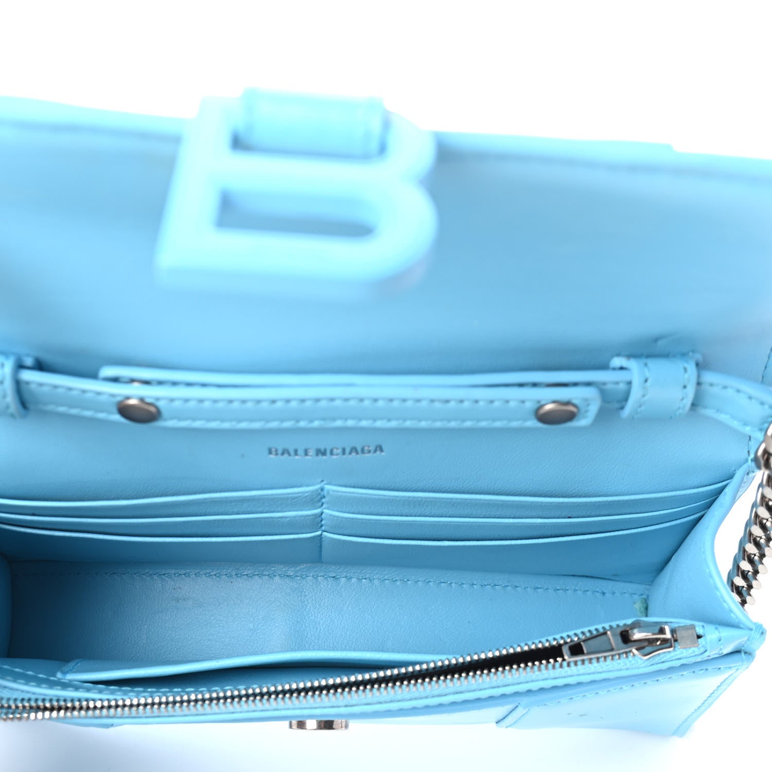 Balenciaga Shiny Box Calfskin Tonal B Hourglass Chain Bag Azur 4 of 4