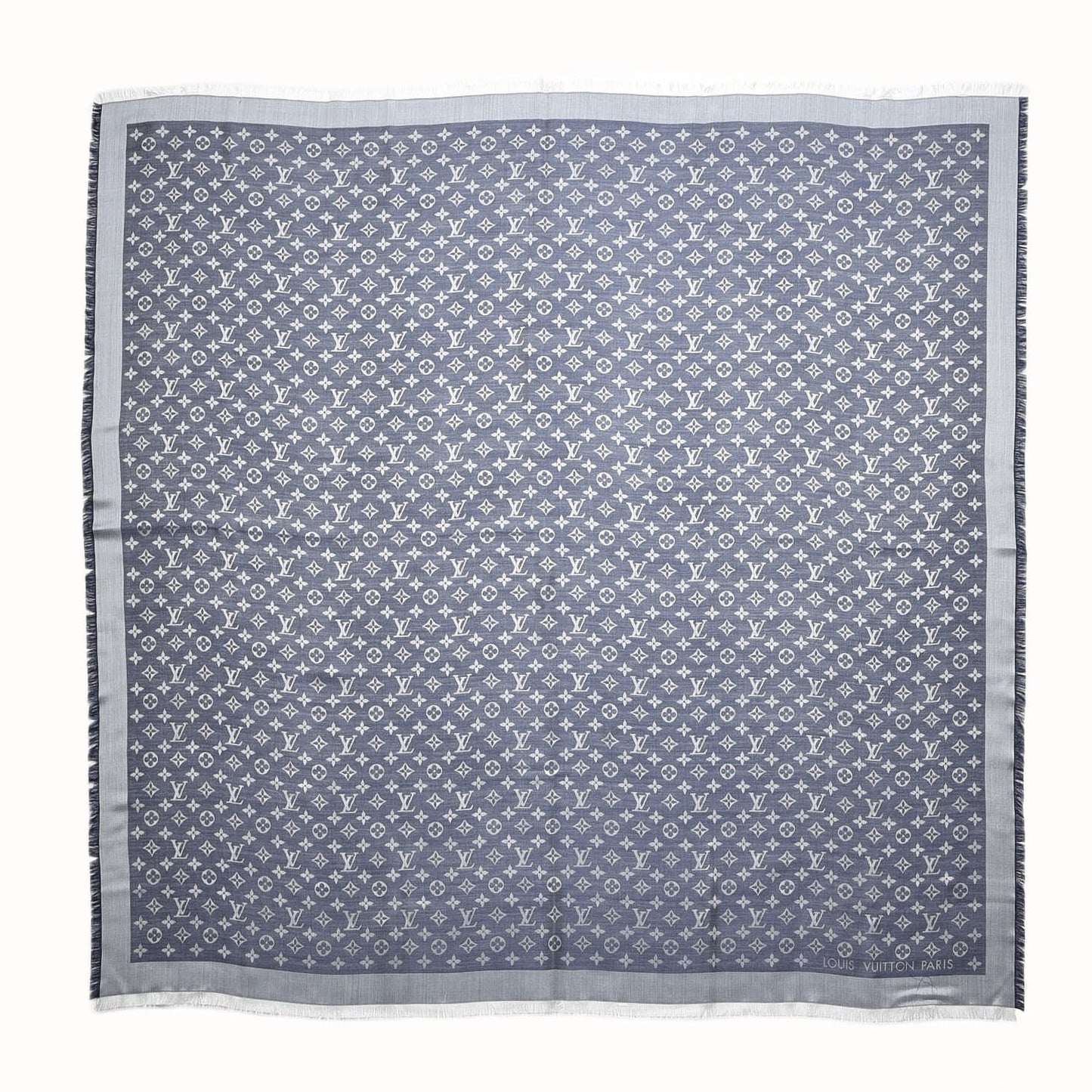 Silk Wool Monogram Denim Shawl Blue