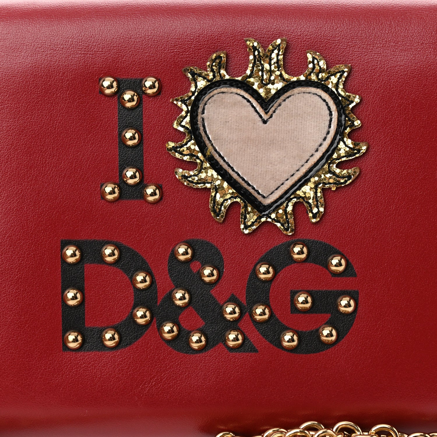 Dolce & Gabbana Calfskin Studded Wallet On Chain Red 11 of 12