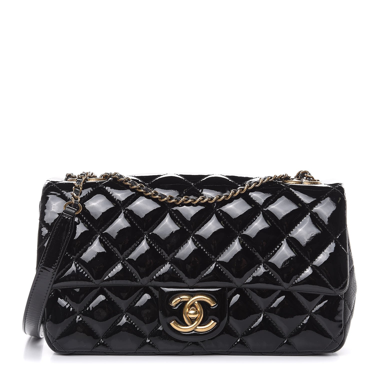 Chanel Patent Goatskin Quilted Medium CC Eyelet Flap Black 1 of 10