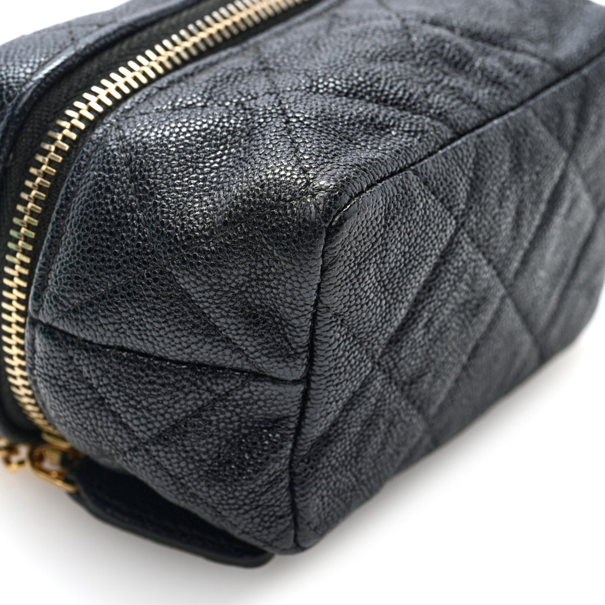 Caviar Quilted Mini Top Handle Vanity With Chain Black