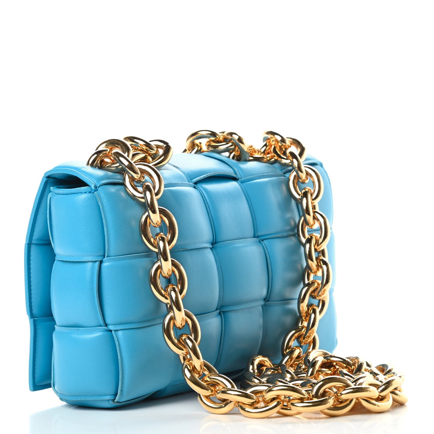 Lambskin Maxi Intreccio Padded Chain Cassette Crossbody Bag Swimming Pool