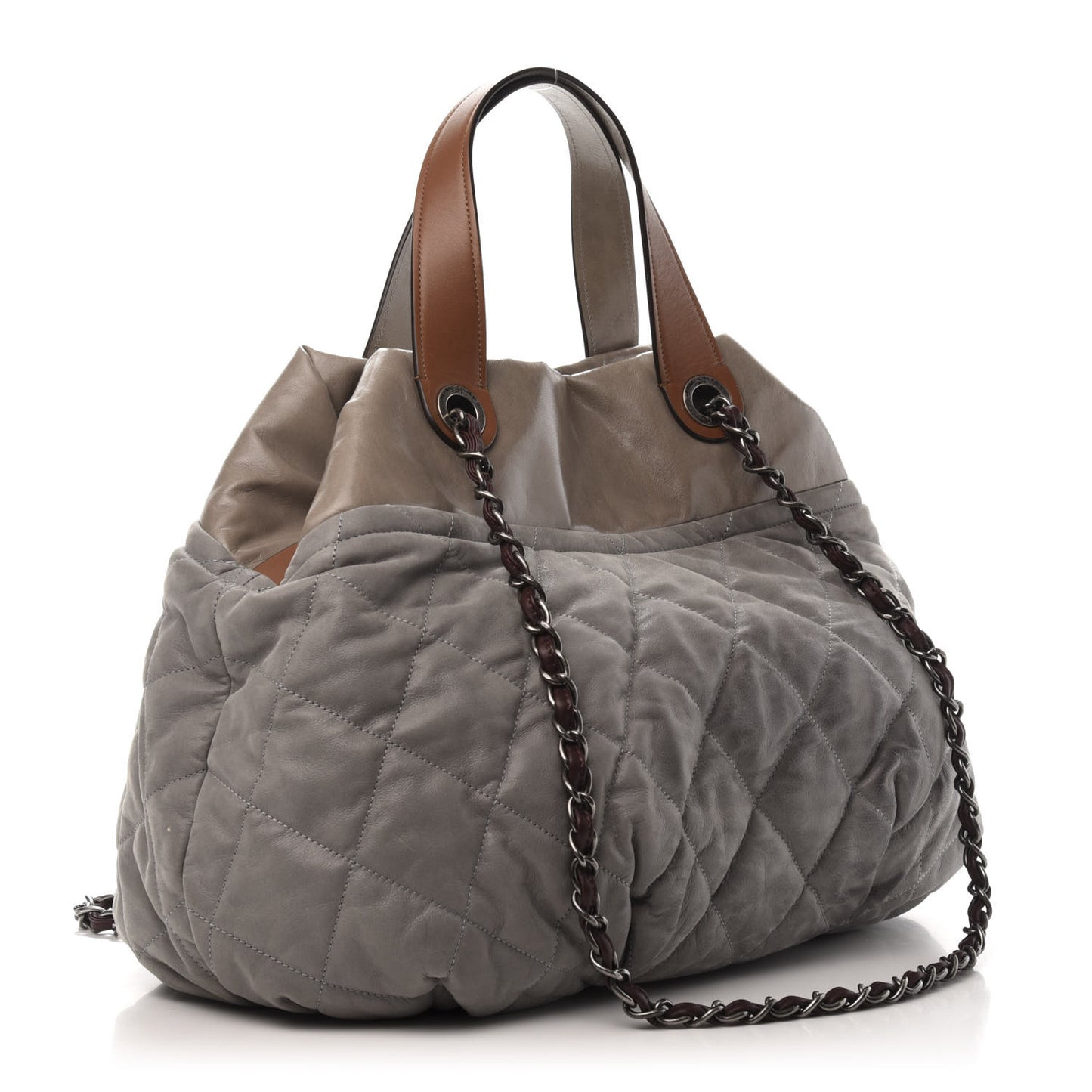 Iridescent Calfskin Quilted Large In The Mix Tote Grey