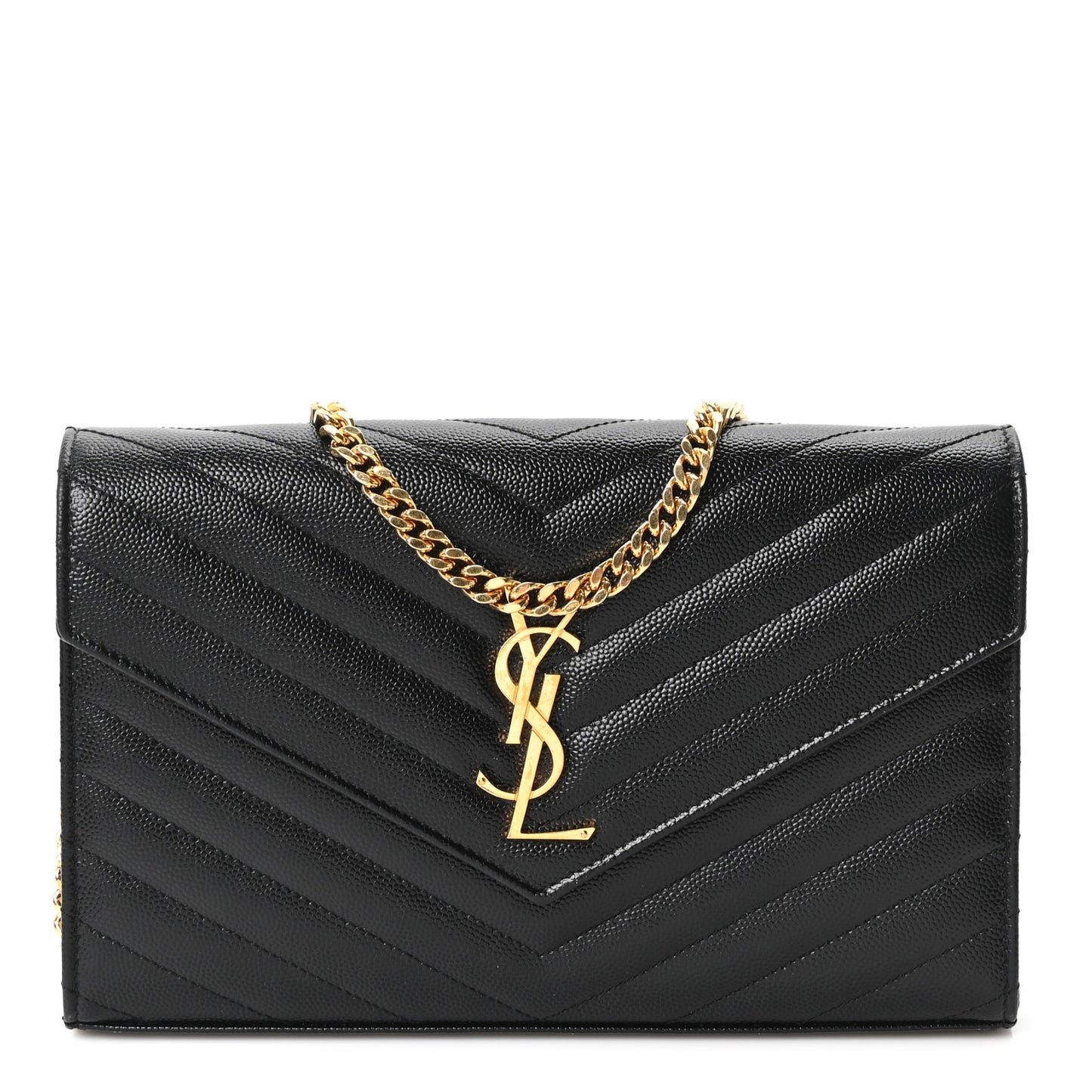 Grain De Poudre Matelasse Chevron Monogram Chain Wallet Black