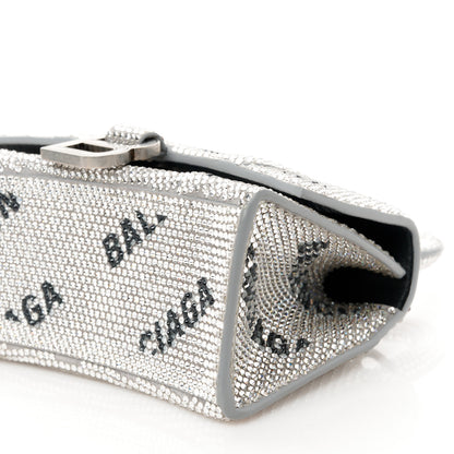 Balenciaga Strass Suede Allover Logo Hourglass Top Handle Bag XS with Chain Silver Black 10 of 11