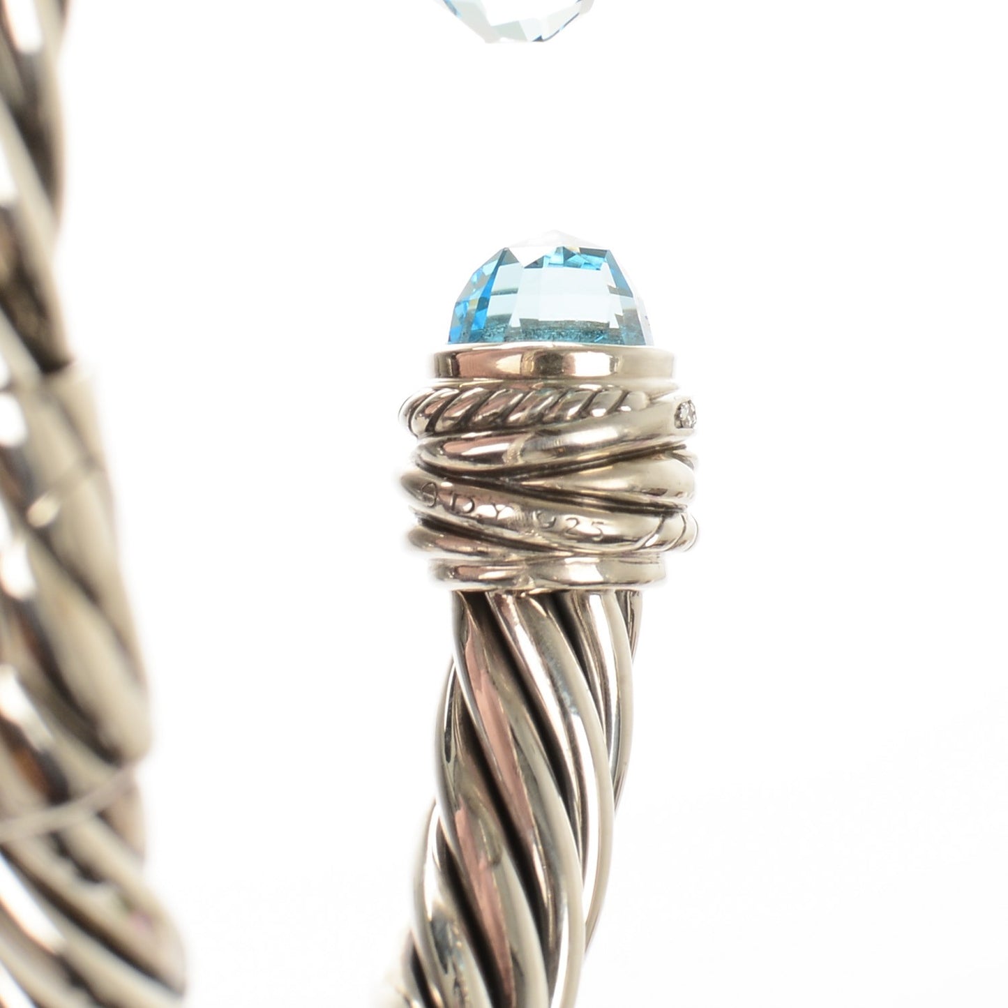 Sterling Silver Diamond Blue Topaz 8.5mm Crossover Hinge Bracelet