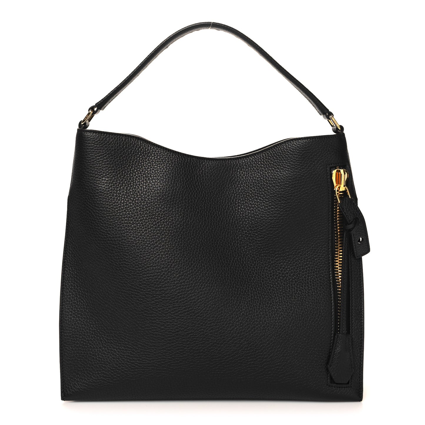 Pebbled Calfskin Small Alix Padlock Zip Hobo Bag Black