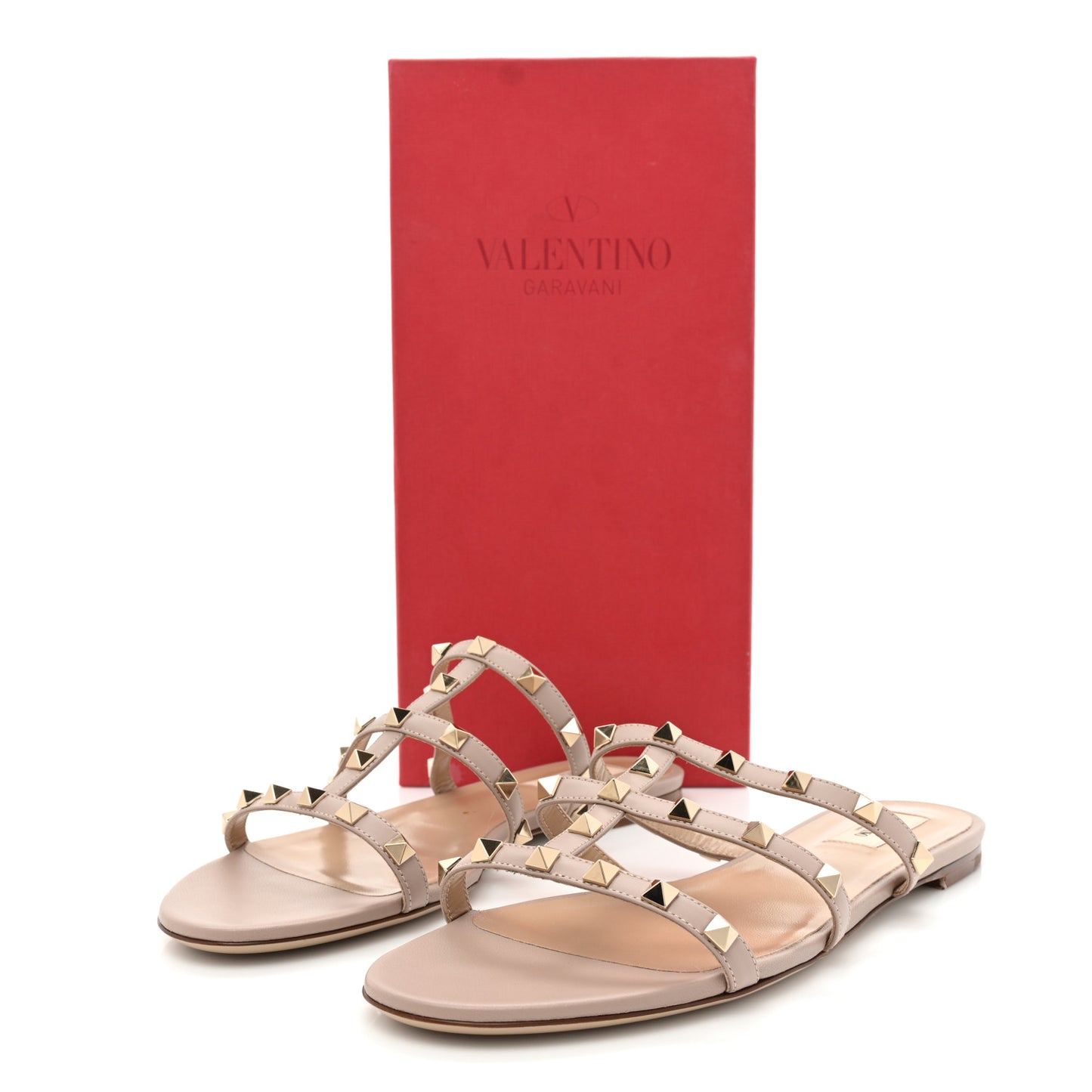 Nappa Rockstud Caged Flat Slide Sandals 41 Poudre