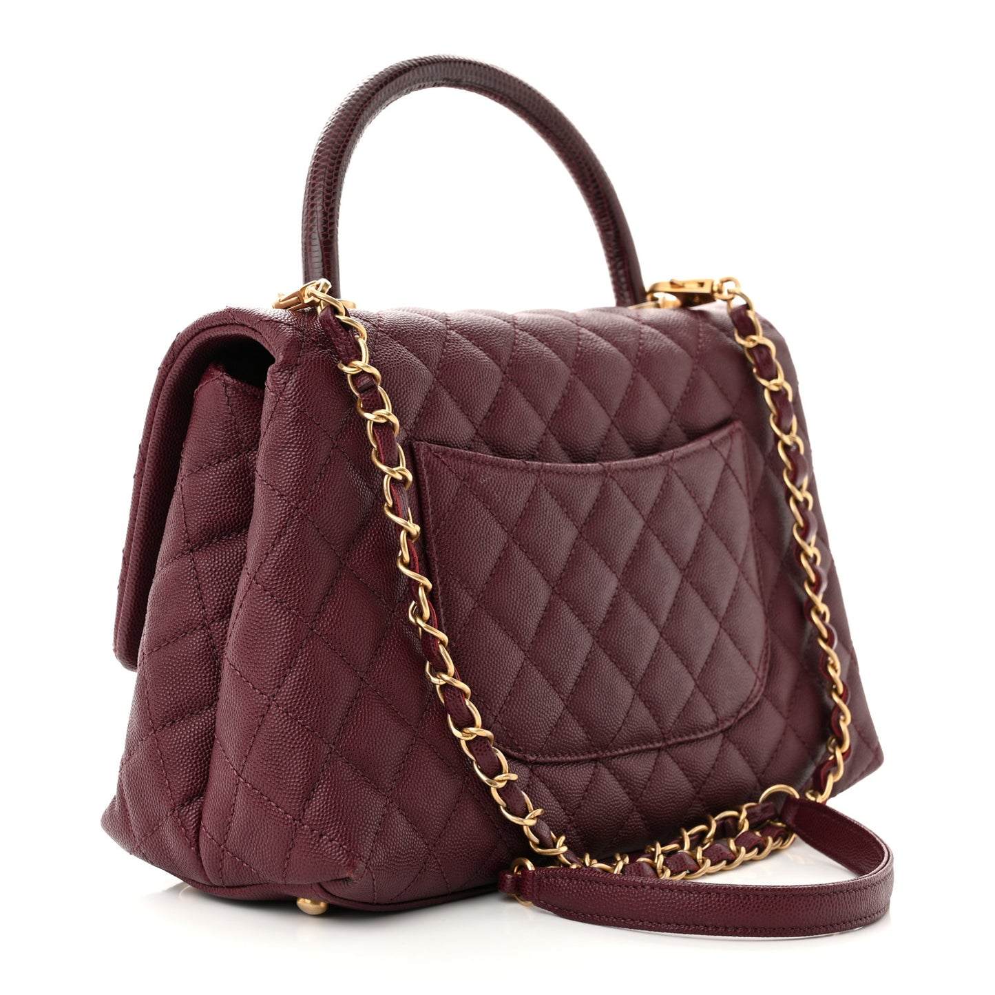 Caviar Lizard Embossed Quilted Small Coco Handle Flap Burgundy