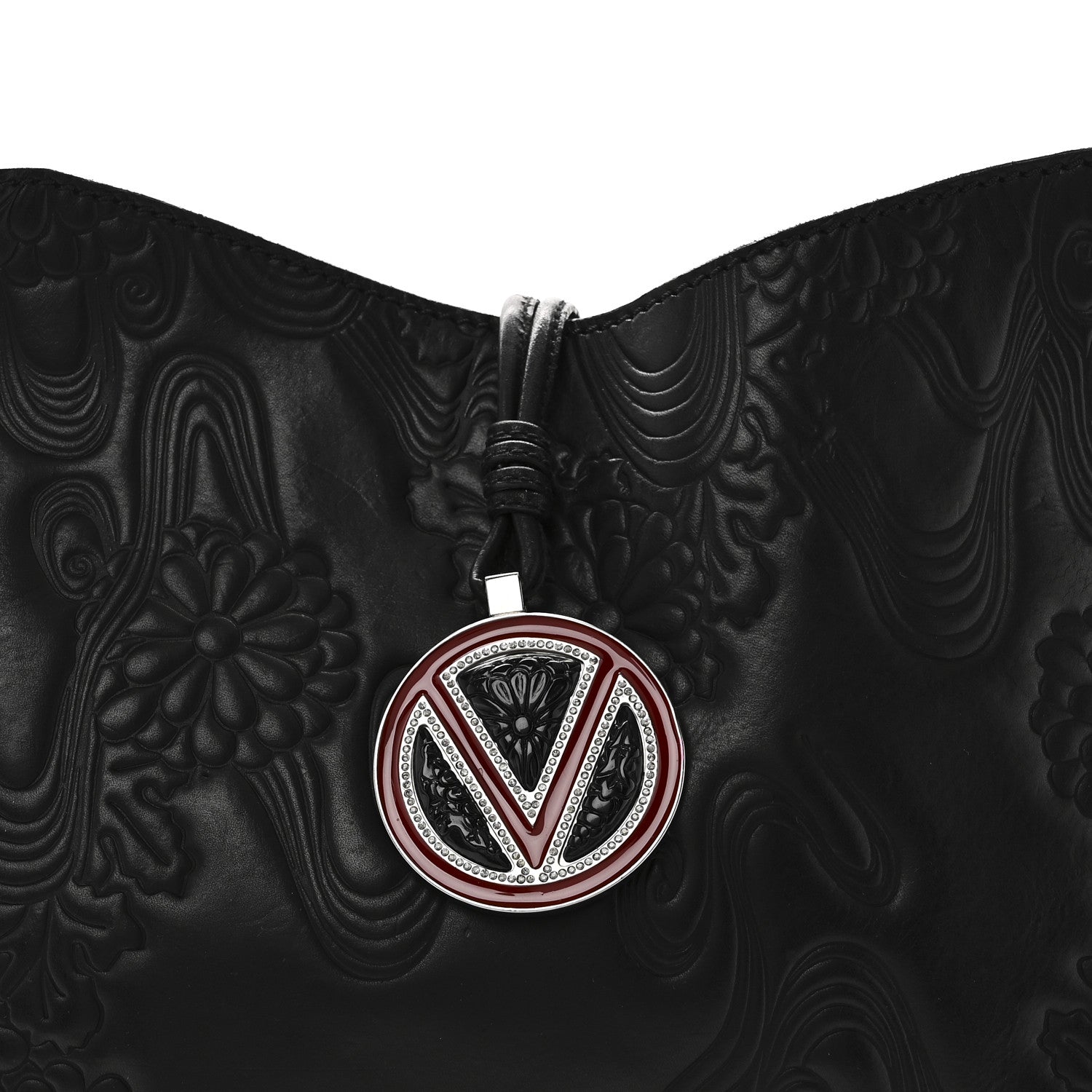 Valentino Garavani Calfskin Embossed Floral Shoulder Bag Black 7 of 9