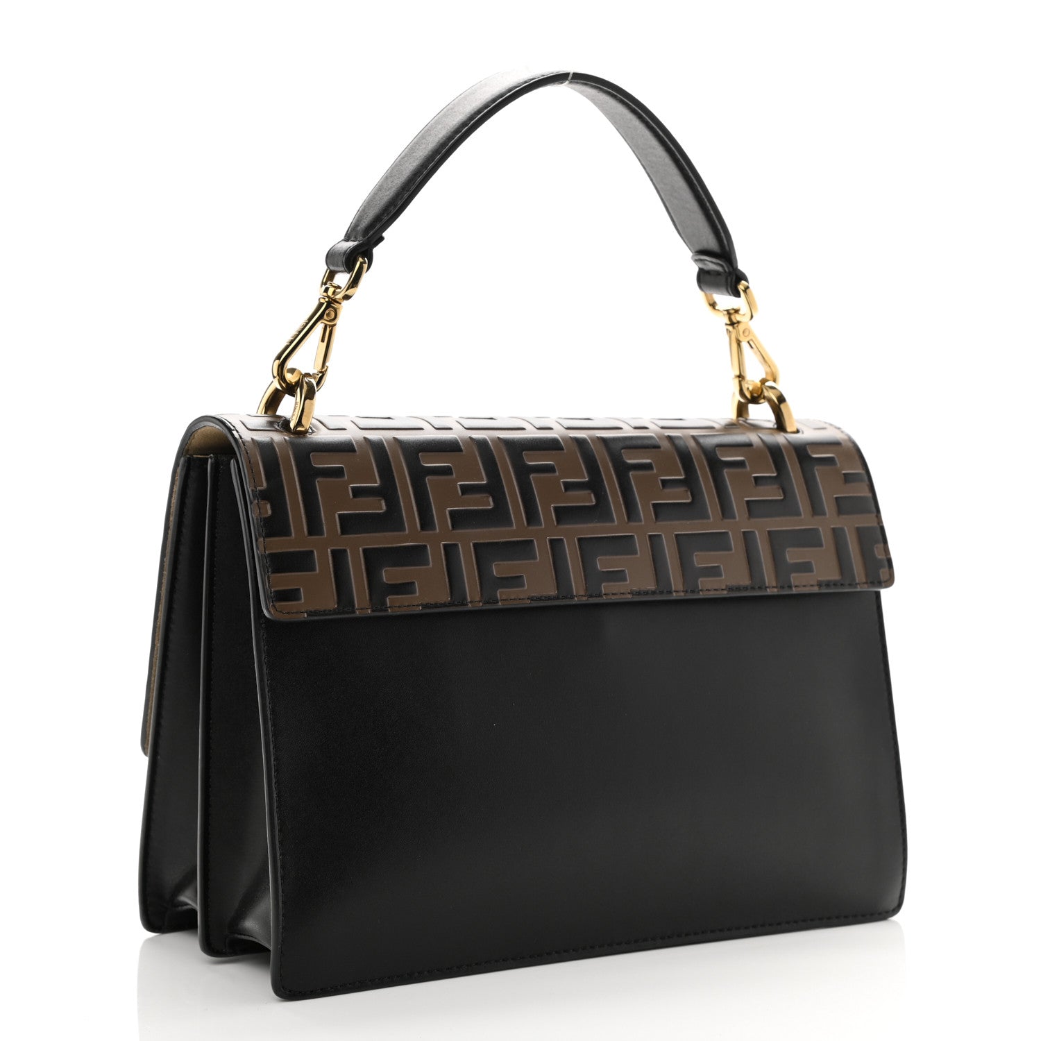 Fendi Vitello Liberty Bi-Color FF 1974 Embossed Kan U Shoulder Bag Black Maya 3 of 10