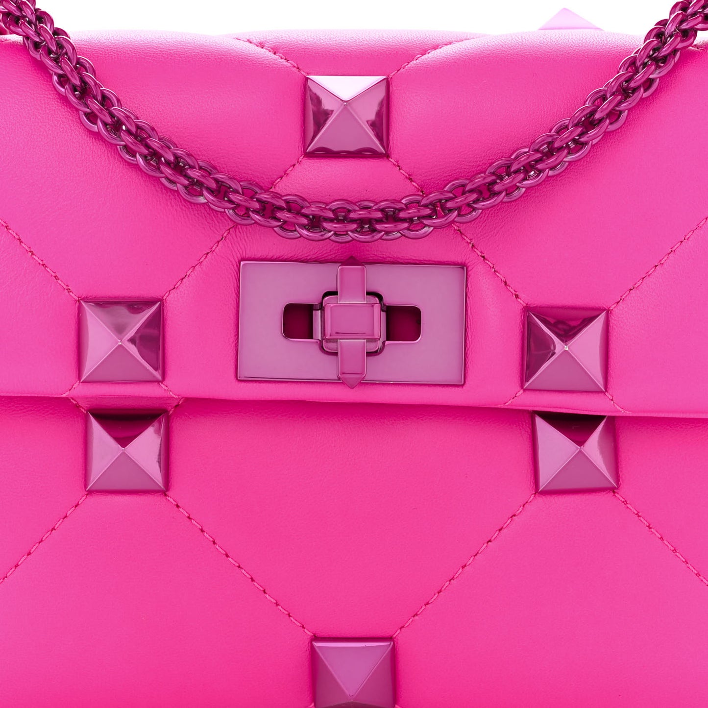 Nappa Lacquer Monochrome Medium Roman Stud Shoulder Bag Pink PP