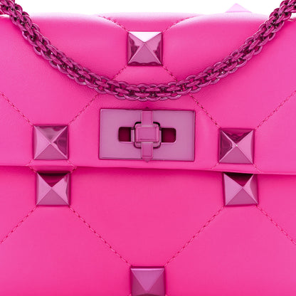 Valentino Garavani Nappa Lacquer Monochrome Medium Roman Stud Shoulder Bag Pink PP 7 of 9