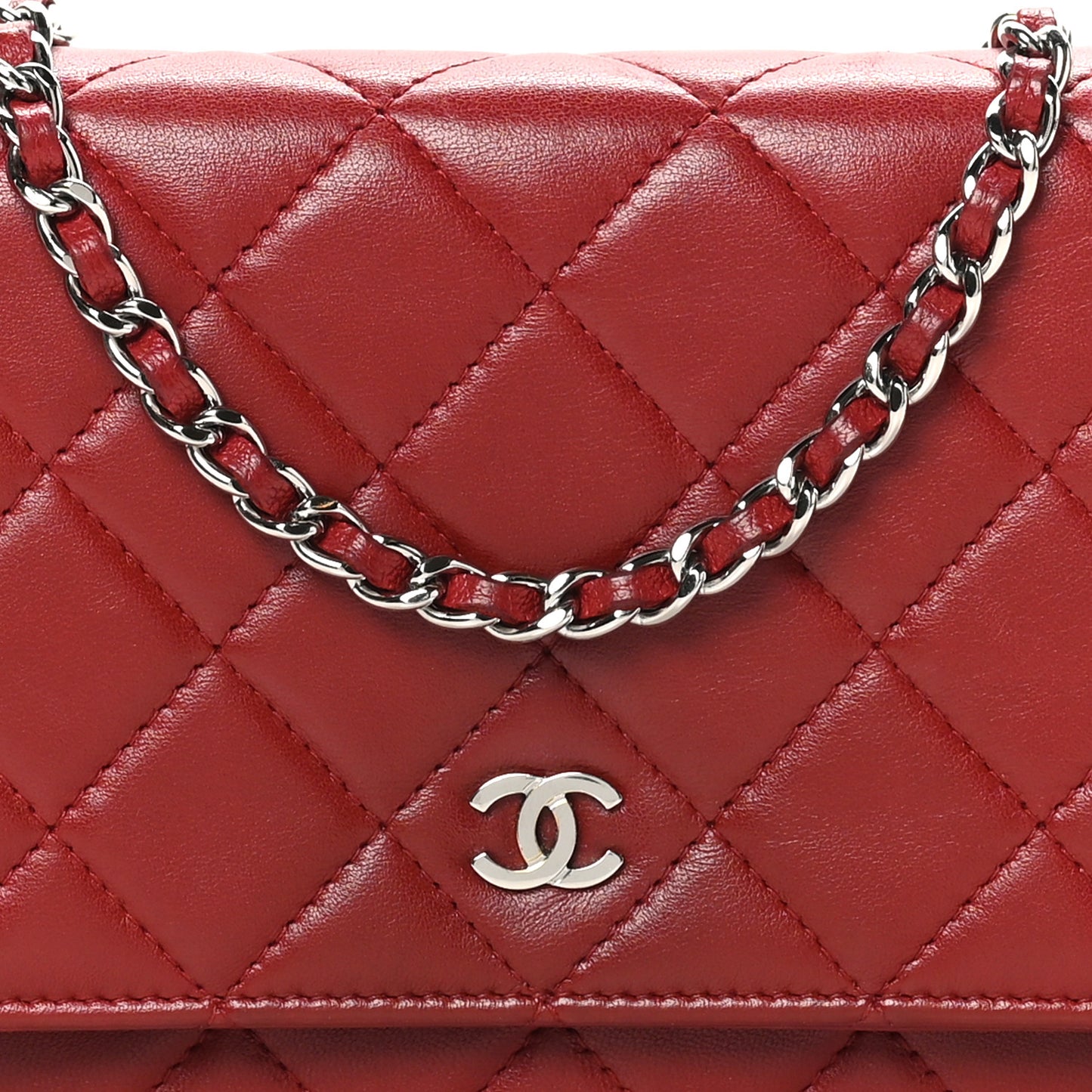 Lambskin Quilted Wallet On Chain WOC Red