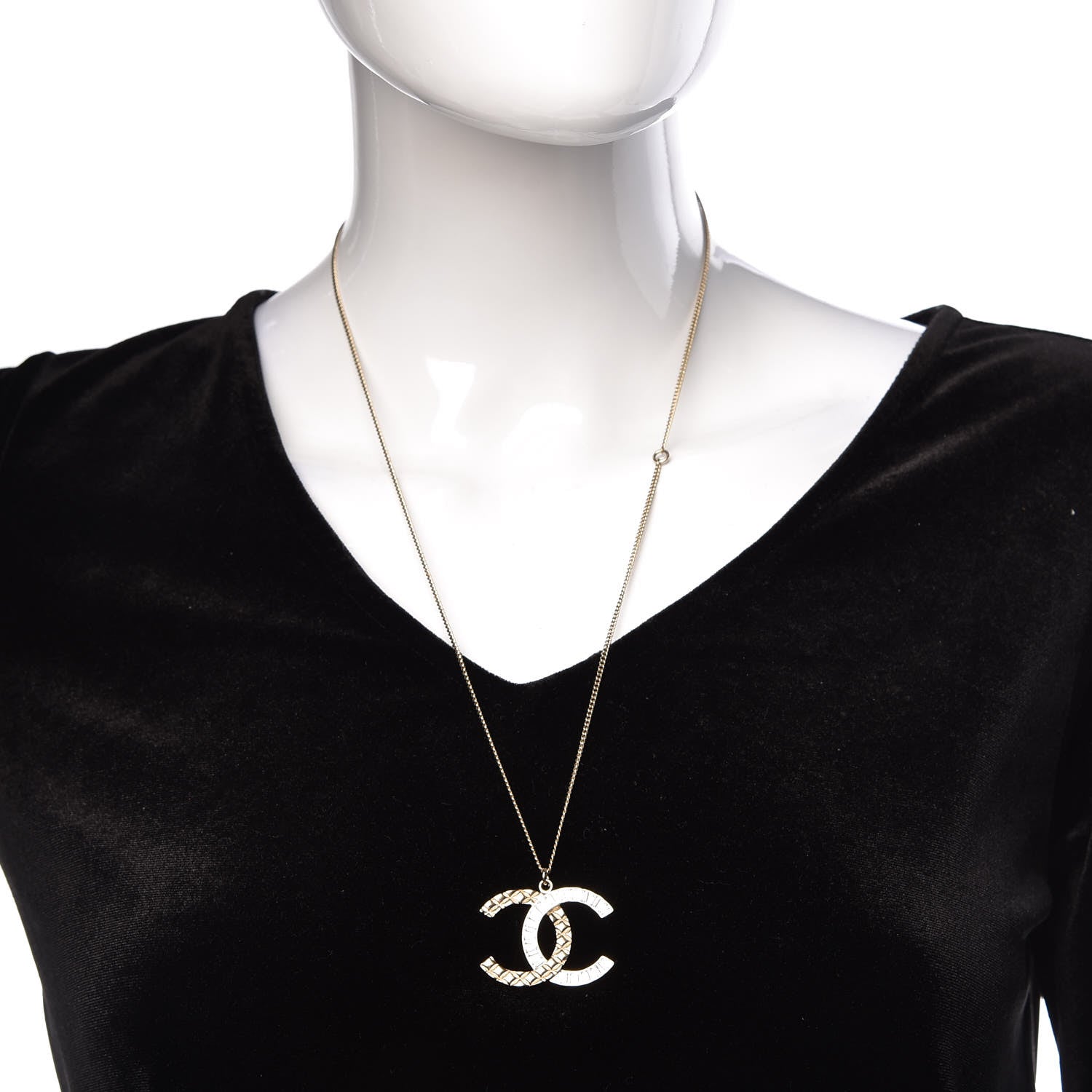 Chanel Baguette Crystal Quilted CC Pendant Necklace Gold 3 of 7