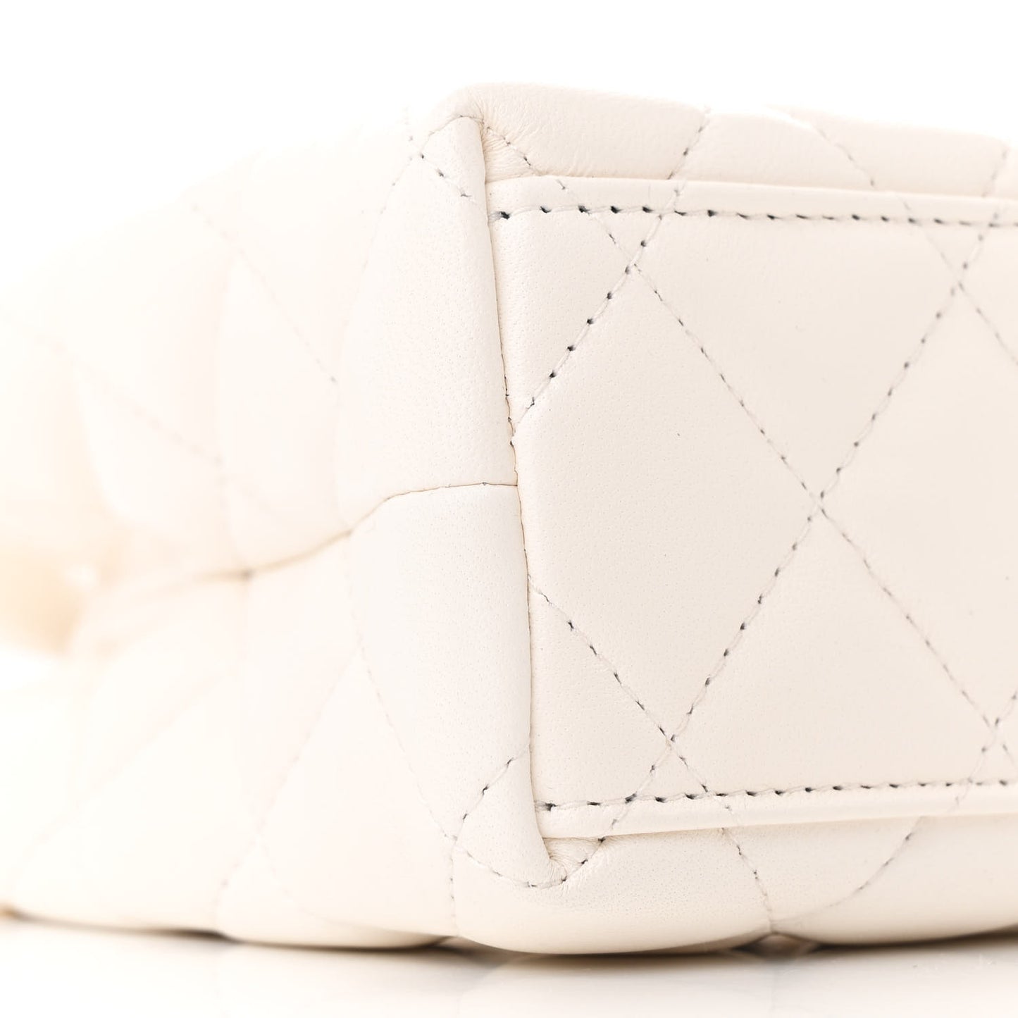 Shiny Aged Calfskin Quilted Nano Kelly Shopper White