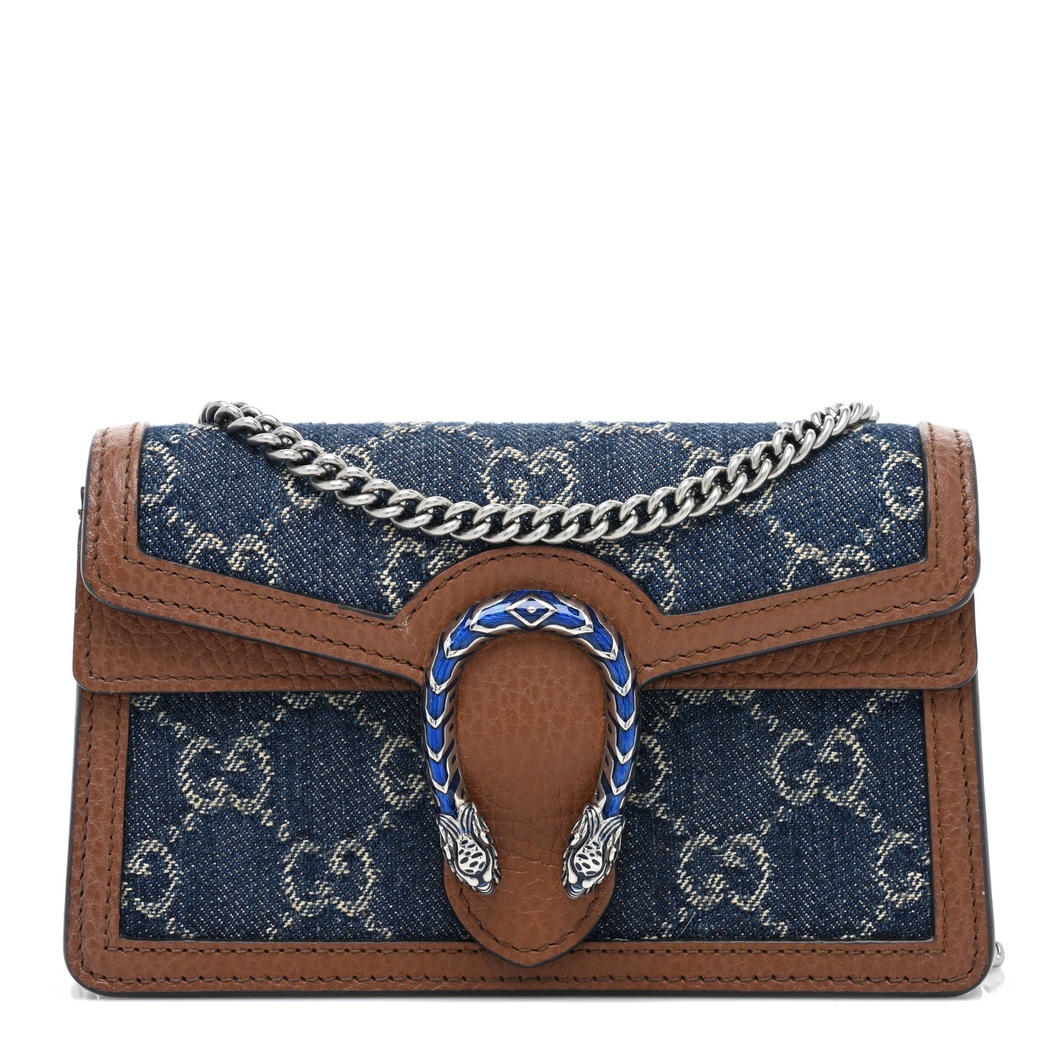 Gucci New Denim GG Monogram Dollar Calfskin Enamel Super Mini Dionysus Shoulder Bag Blue Tea Cuir Epilog Electric Blue 1 of 9