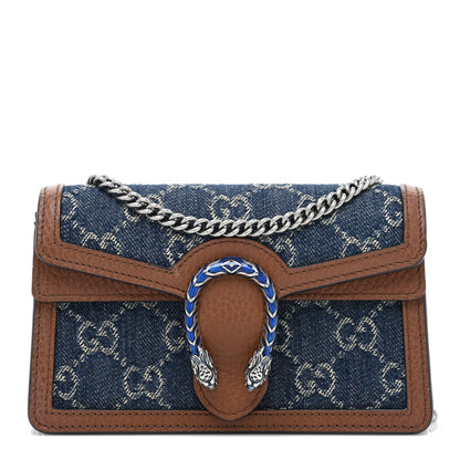 Gucci New Denim GG Monogram Dollar Calfskin Enamel Super Mini Dionysus Shoulder Bag Blue Tea Cuir Epilog Electric Blue 1 of 9