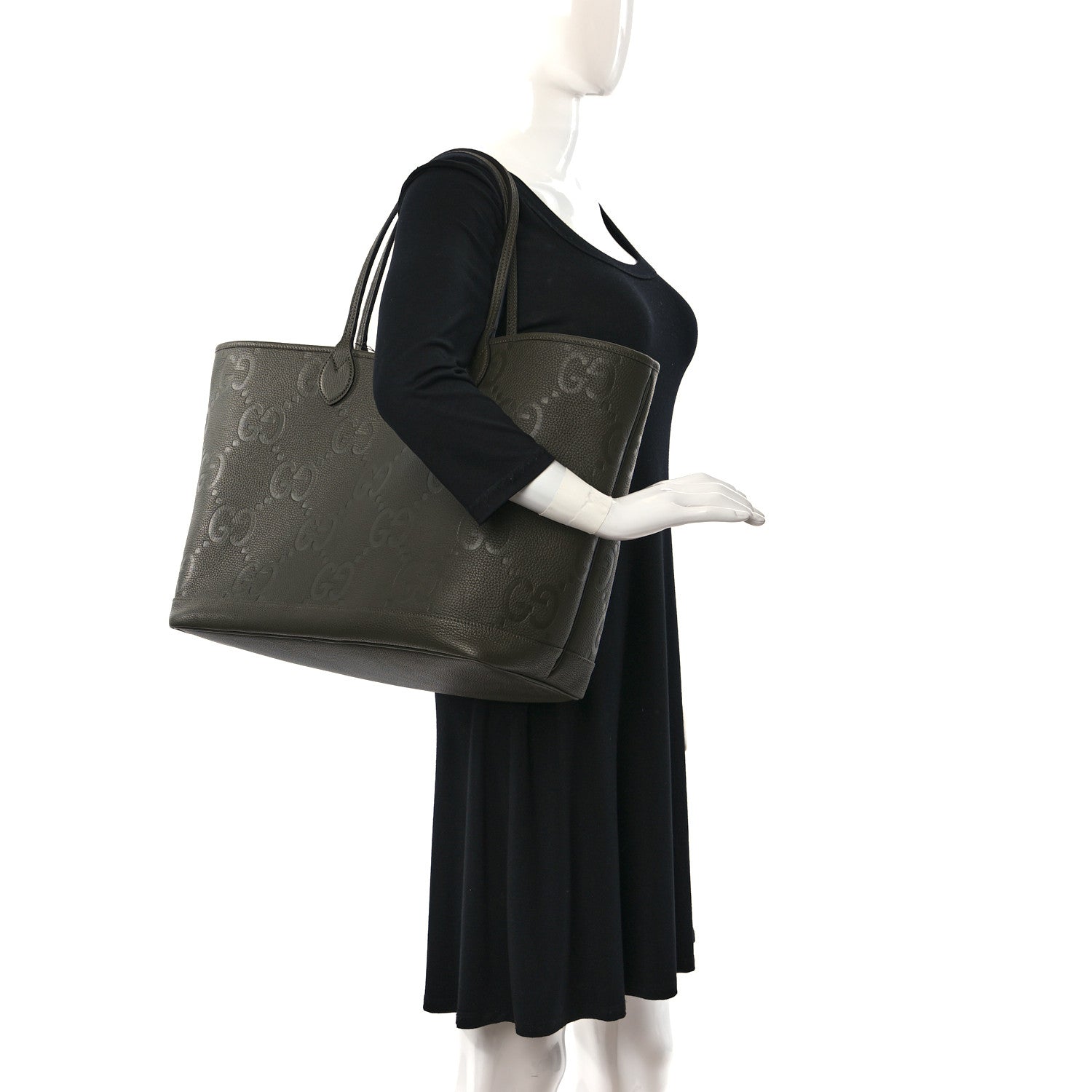 Gucci Monogram Jumbo GG Calfskin Web Large Shopping Tote Dark Green 2 of 10