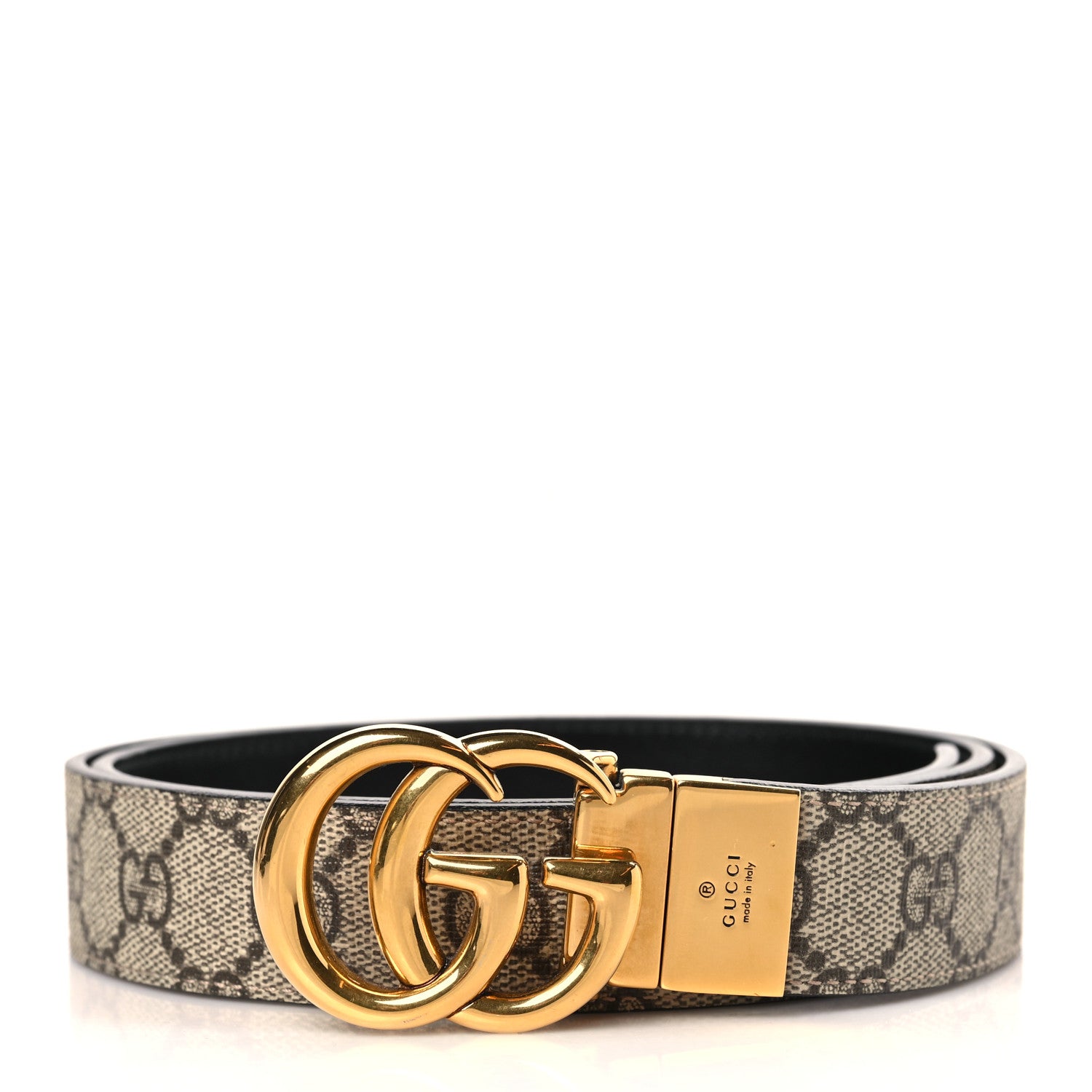 Gucci GG Supreme Monogram Plutone Calfskin Double G Reversible 30mm Belt 90 36 Beige Ebony Black 1 of 7