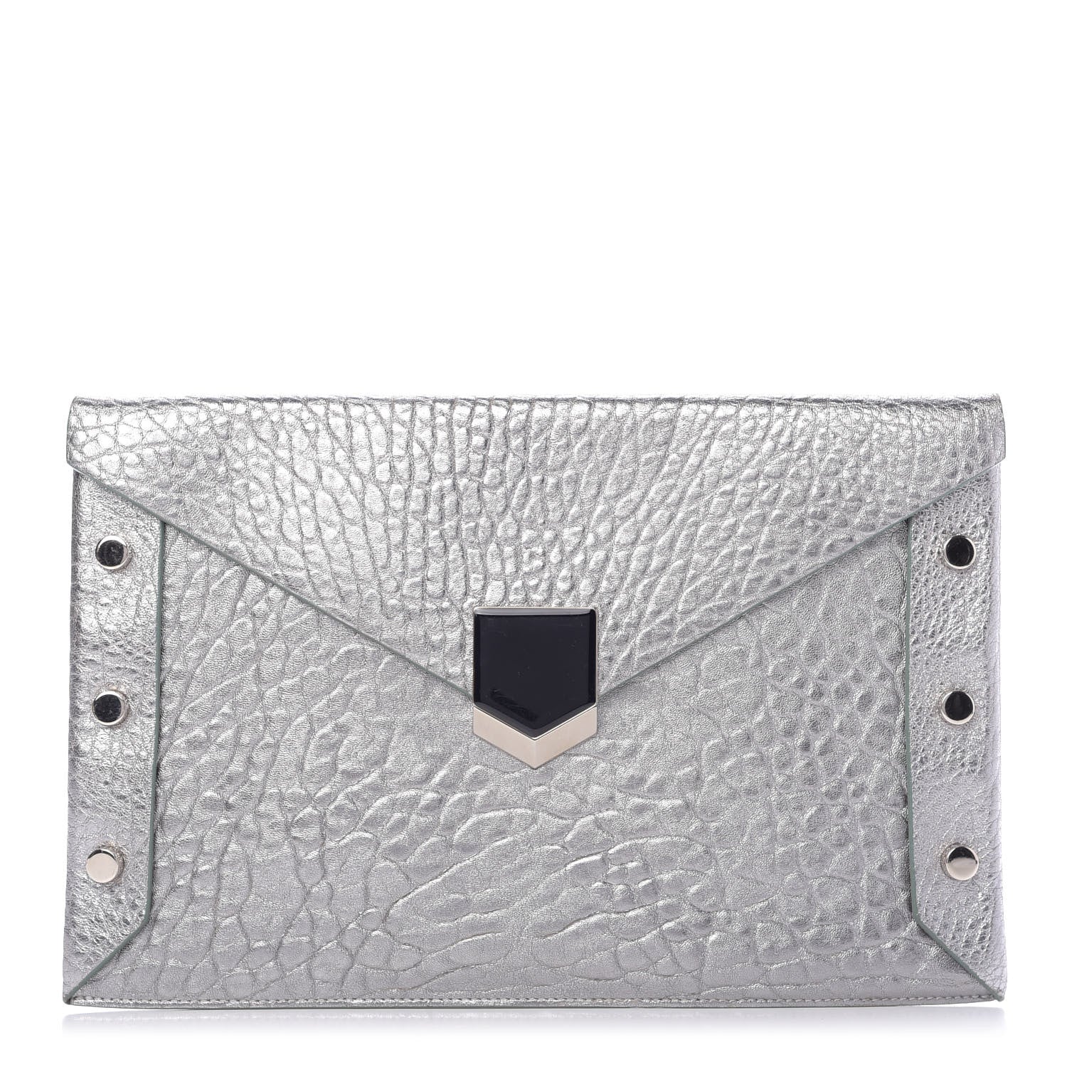Jimmy Choo Metallic Grainy Calfskin Lockett Envelope Clutch Platinum 1 of 8