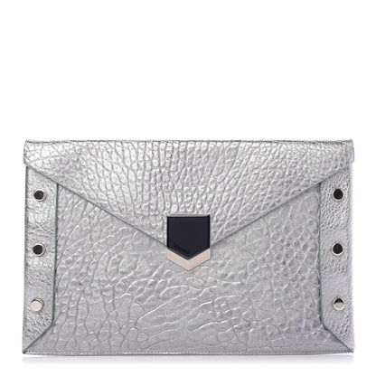 Jimmy Choo Metallic Grainy Calfskin Lockett Envelope Clutch Platinum 1 of 8