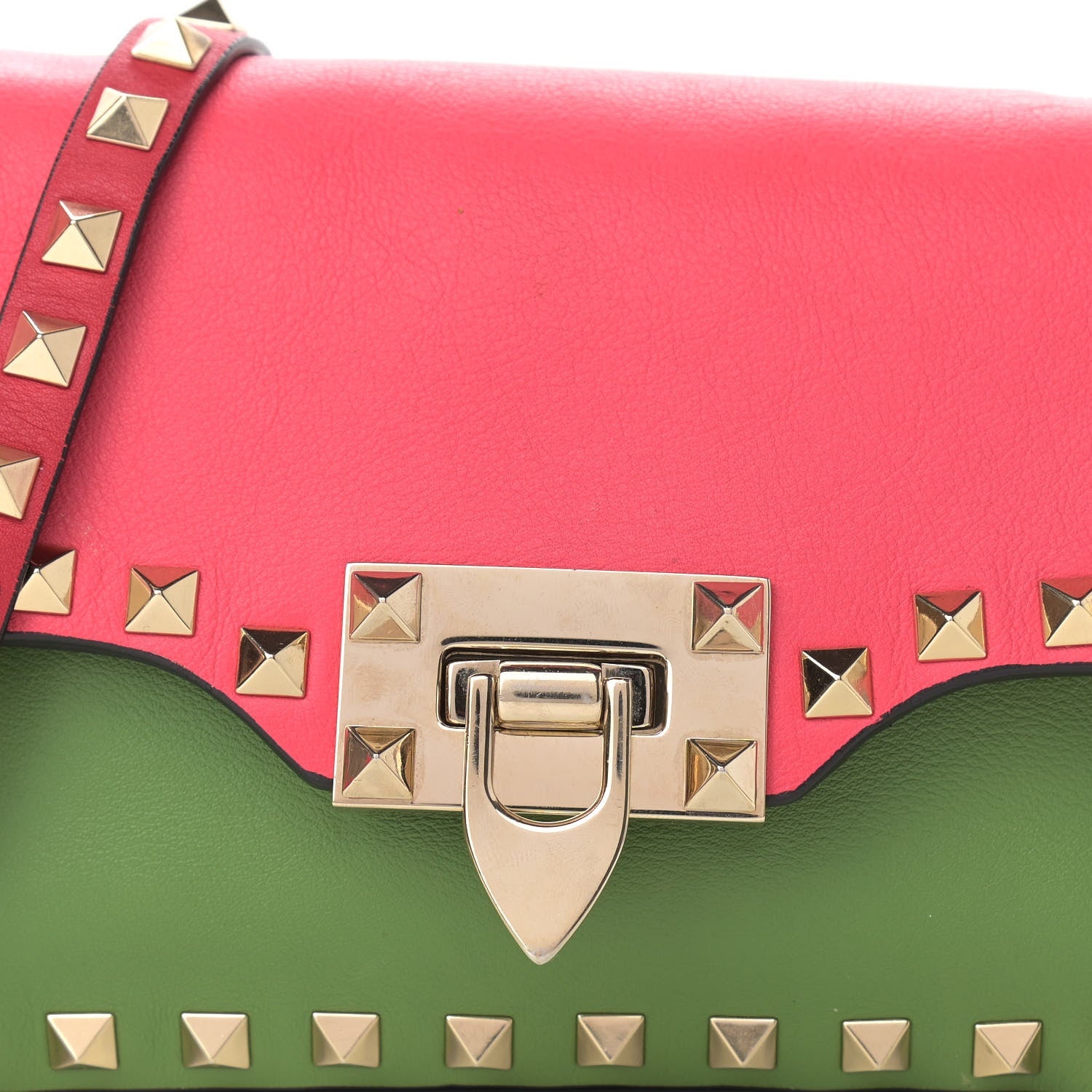 Valentino Garavani Vitello Colorblock Mini Rockstud Flap Saddle Crossbody Bag Deep Rose Green Grey Scarlet 7 of 9