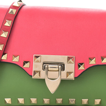 Valentino Garavani Vitello Colorblock Mini Rockstud Flap Saddle Crossbody Bag Deep Rose Green Grey Scarlet 7 of 9